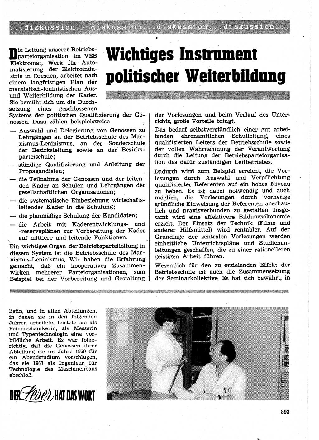 Neuer Weg (NW), Organ des Zentralkomitees (ZK) der SED (Sozialistische Einheitspartei Deutschlands) für Fragen des Parteilebens, 25. Jahrgang [Deutsche Demokratische Republik (DDR)] 1970, Seite 893 (NW ZK SED DDR 1970, S. 893)