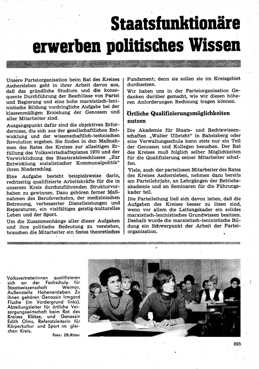 Neuer Weg (NW), Organ des Zentralkomitees (ZK) der SED (Sozialistische Einheitspartei Deutschlands) für Fragen des Parteilebens, 25. Jahrgang [Deutsche Demokratische Republik (DDR)] 1970, Seite 895 (NW ZK SED DDR 1970, S. 895)