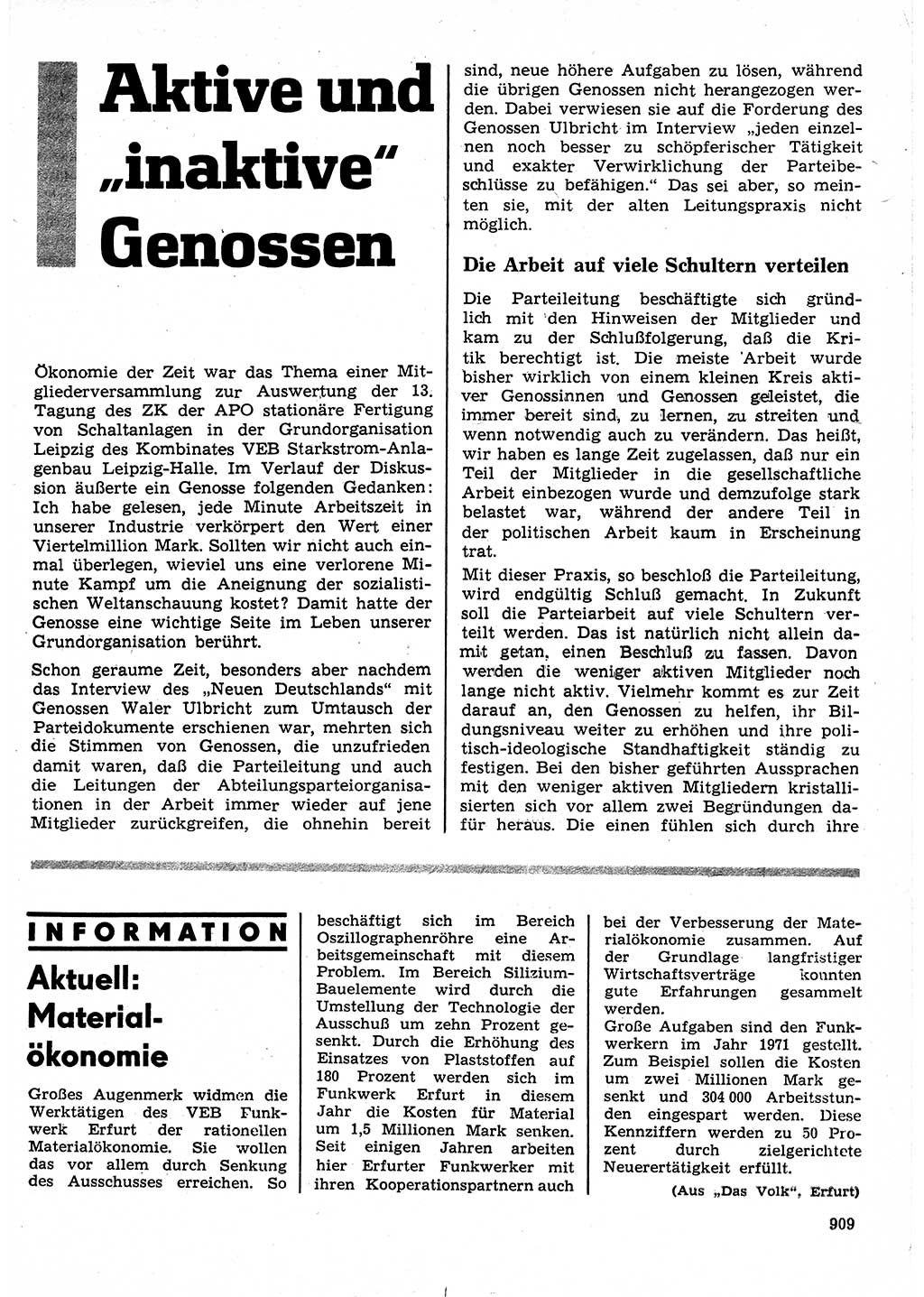 Neuer Weg (NW), Organ des Zentralkomitees (ZK) der SED (Sozialistische Einheitspartei Deutschlands) für Fragen des Parteilebens, 25. Jahrgang [Deutsche Demokratische Republik (DDR)] 1970, Seite 909 (NW ZK SED DDR 1970, S. 909)