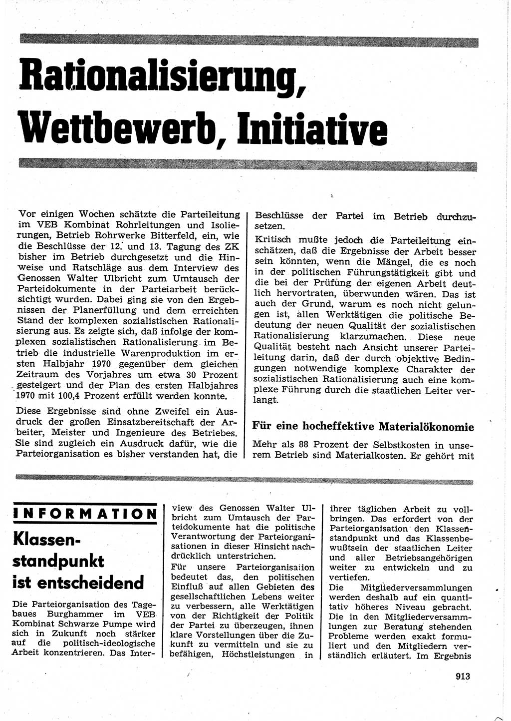 Neuer Weg (NW), Organ des Zentralkomitees (ZK) der SED (Sozialistische Einheitspartei Deutschlands) für Fragen des Parteilebens, 25. Jahrgang [Deutsche Demokratische Republik (DDR)] 1970, Seite 913 (NW ZK SED DDR 1970, S. 913)