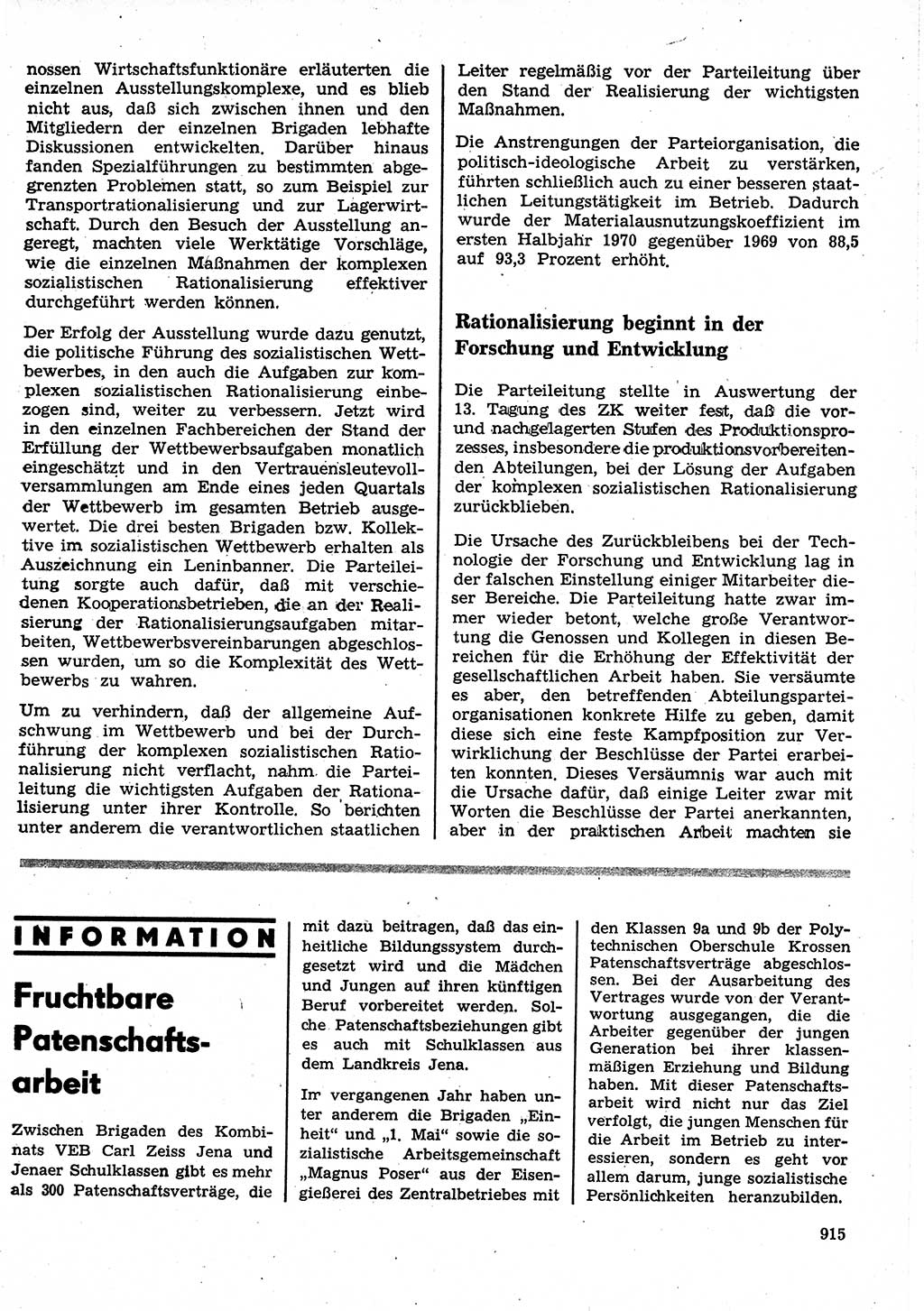 Neuer Weg (NW), Organ des Zentralkomitees (ZK) der SED (Sozialistische Einheitspartei Deutschlands) für Fragen des Parteilebens, 25. Jahrgang [Deutsche Demokratische Republik (DDR)] 1970, Seite 915 (NW ZK SED DDR 1970, S. 915)
