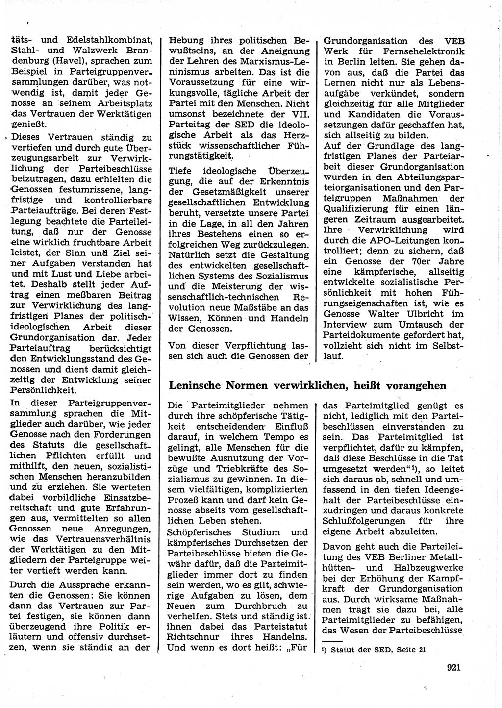Neuer Weg (NW), Organ des Zentralkomitees (ZK) der SED (Sozialistische Einheitspartei Deutschlands) für Fragen des Parteilebens, 25. Jahrgang [Deutsche Demokratische Republik (DDR)] 1970, Seite 921 (NW ZK SED DDR 1970, S. 921)