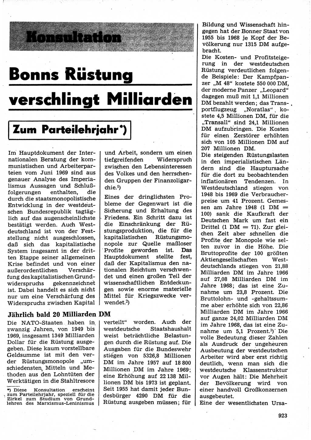 Neuer Weg (NW), Organ des Zentralkomitees (ZK) der SED (Sozialistische Einheitspartei Deutschlands) für Fragen des Parteilebens, 25. Jahrgang [Deutsche Demokratische Republik (DDR)] 1970, Seite 923 (NW ZK SED DDR 1970, S. 923)