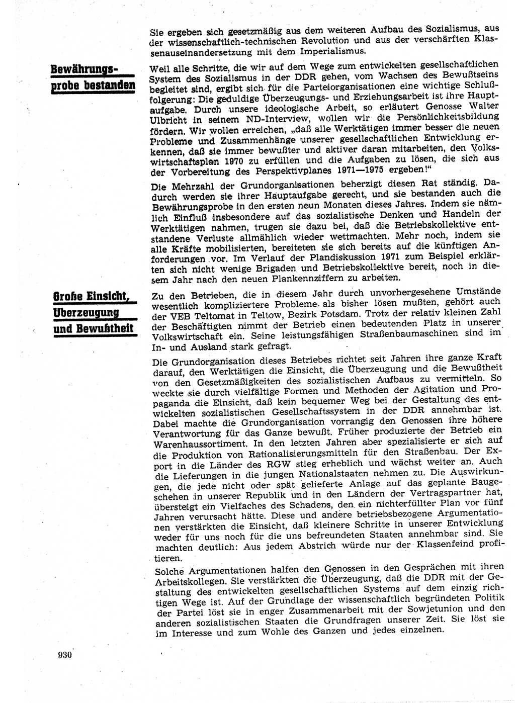 Neuer Weg (NW), Organ des Zentralkomitees (ZK) der SED (Sozialistische Einheitspartei Deutschlands) für Fragen des Parteilebens, 25. Jahrgang [Deutsche Demokratische Republik (DDR)] 1970, Seite 930 (NW ZK SED DDR 1970, S. 930)