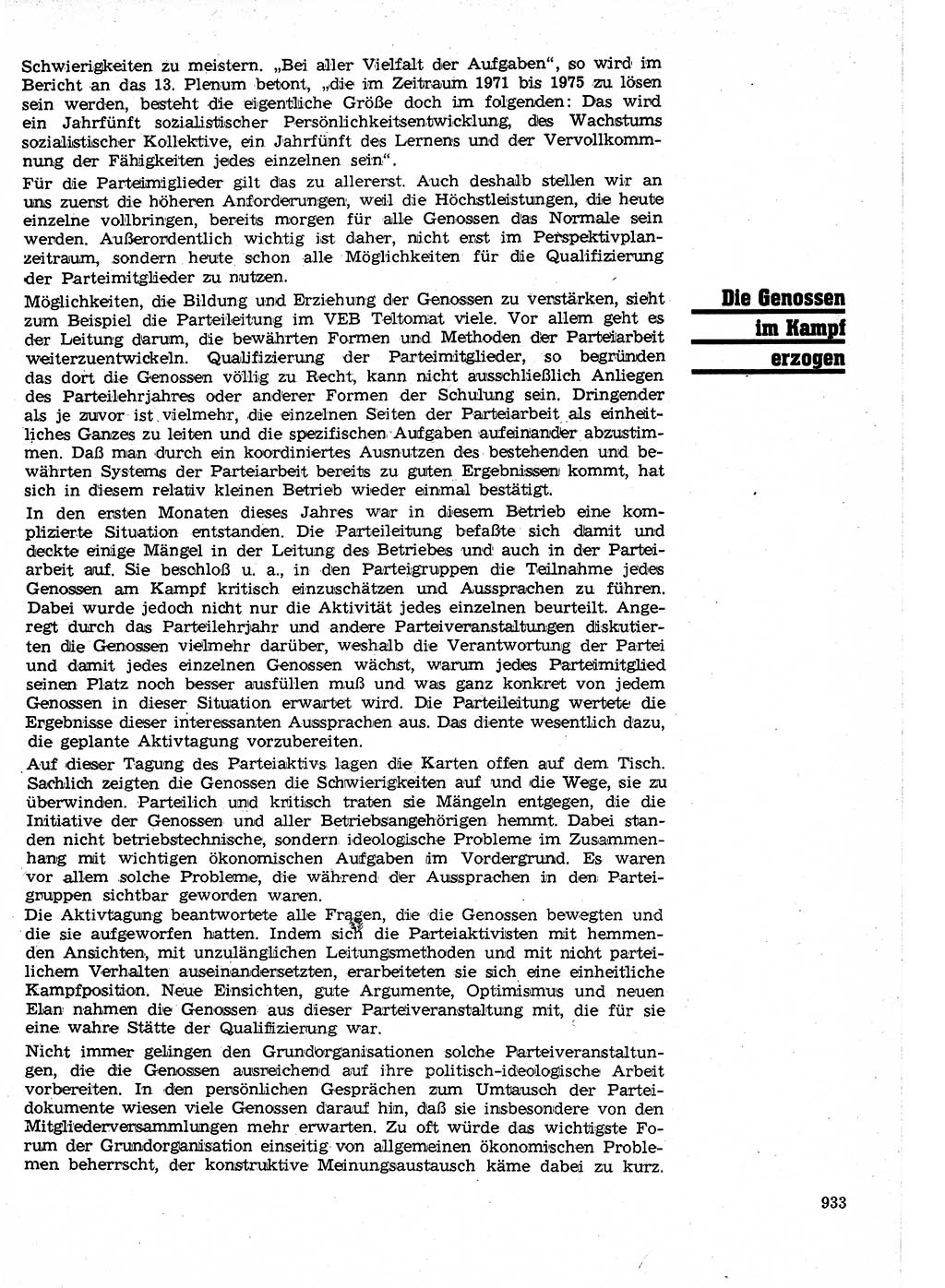 Neuer Weg (NW), Organ des Zentralkomitees (ZK) der SED (Sozialistische Einheitspartei Deutschlands) für Fragen des Parteilebens, 25. Jahrgang [Deutsche Demokratische Republik (DDR)] 1970, Seite 933 (NW ZK SED DDR 1970, S. 933)