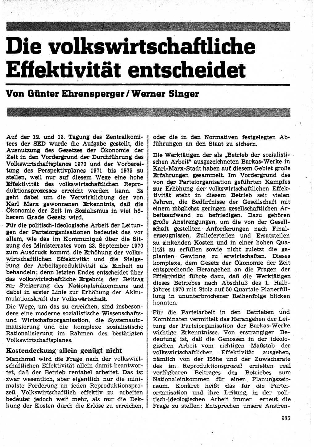 Neuer Weg (NW), Organ des Zentralkomitees (ZK) der SED (Sozialistische Einheitspartei Deutschlands) für Fragen des Parteilebens, 25. Jahrgang [Deutsche Demokratische Republik (DDR)] 1970, Seite 935 (NW ZK SED DDR 1970, S. 935)