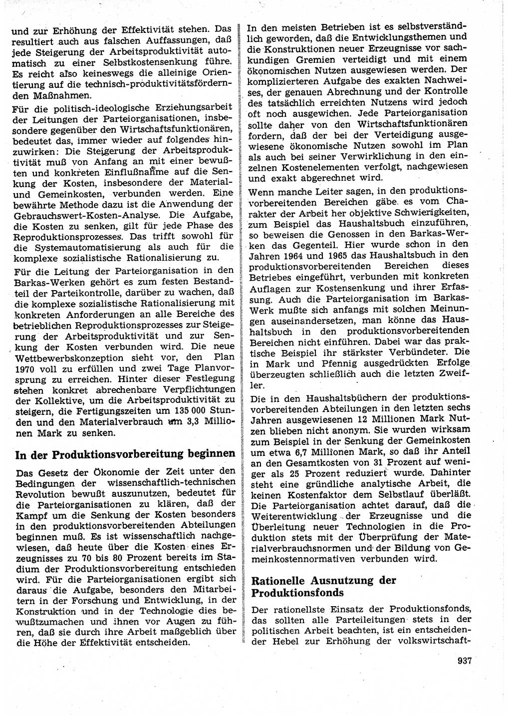 Neuer Weg (NW), Organ des Zentralkomitees (ZK) der SED (Sozialistische Einheitspartei Deutschlands) für Fragen des Parteilebens, 25. Jahrgang [Deutsche Demokratische Republik (DDR)] 1970, Seite 937 (NW ZK SED DDR 1970, S. 937)