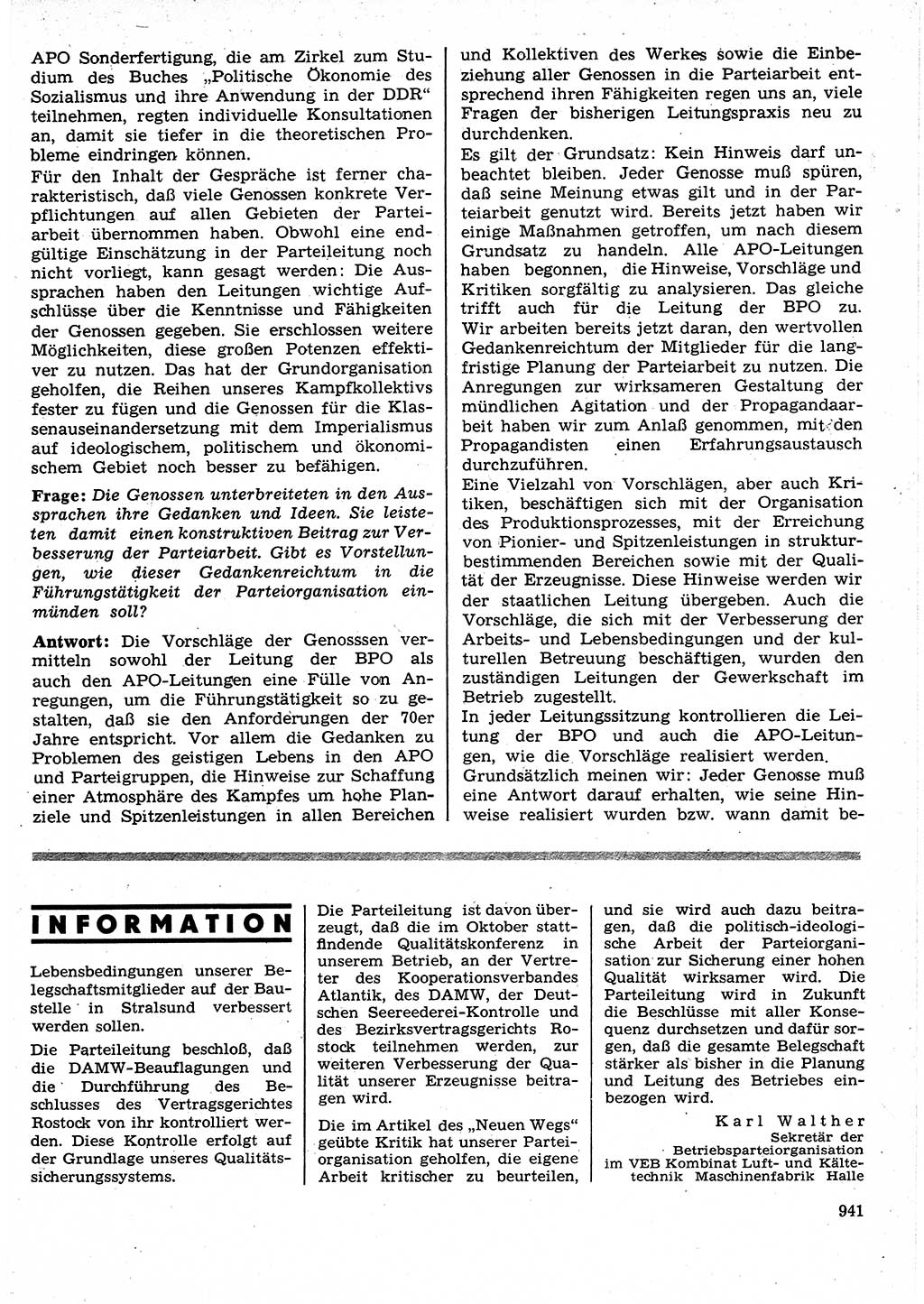 Neuer Weg (NW), Organ des Zentralkomitees (ZK) der SED (Sozialistische Einheitspartei Deutschlands) für Fragen des Parteilebens, 25. Jahrgang [Deutsche Demokratische Republik (DDR)] 1970, Seite 941 (NW ZK SED DDR 1970, S. 941)