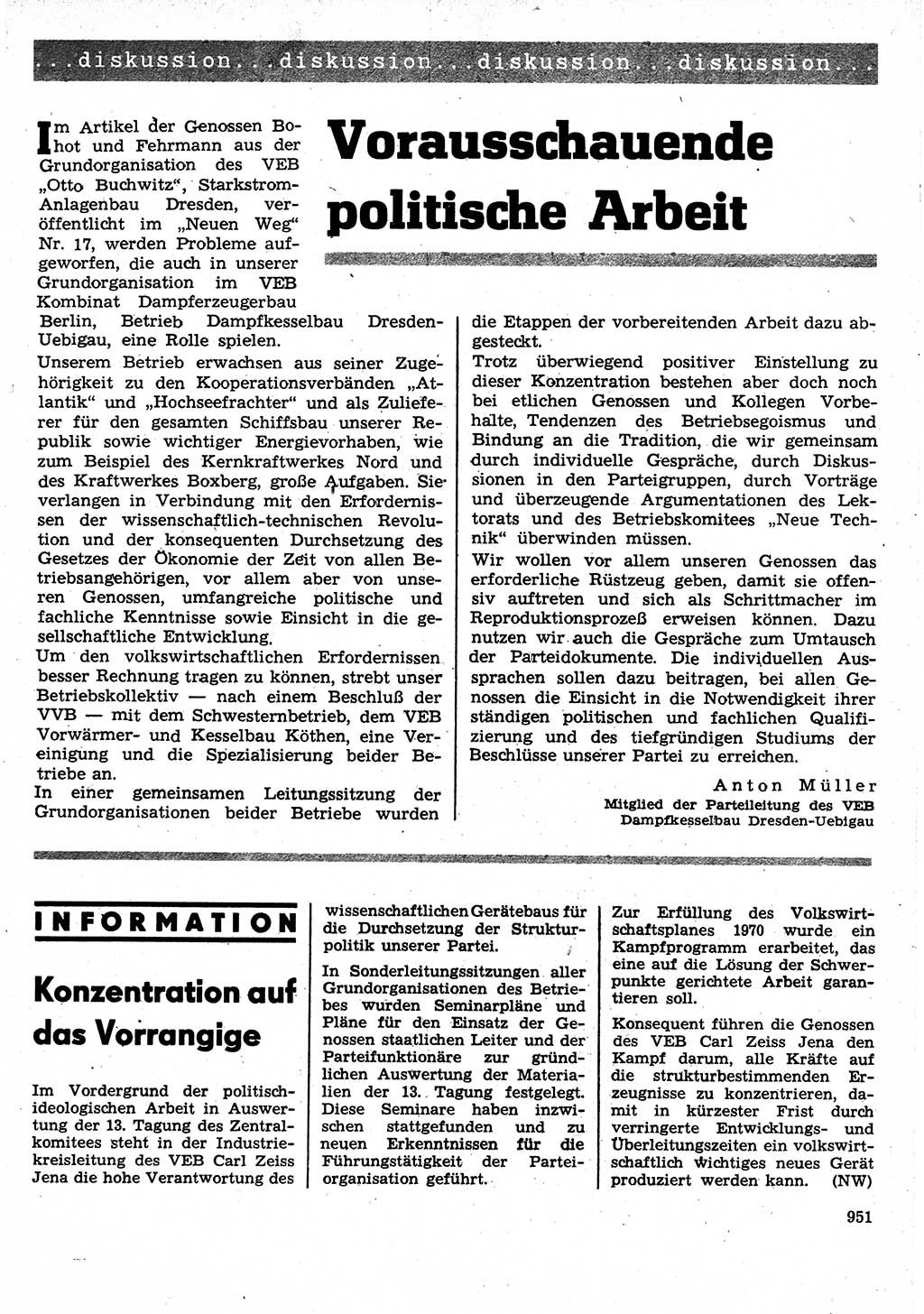 Neuer Weg (NW), Organ des Zentralkomitees (ZK) der SED (Sozialistische Einheitspartei Deutschlands) für Fragen des Parteilebens, 25. Jahrgang [Deutsche Demokratische Republik (DDR)] 1970, Seite 951 (NW ZK SED DDR 1970, S. 951)