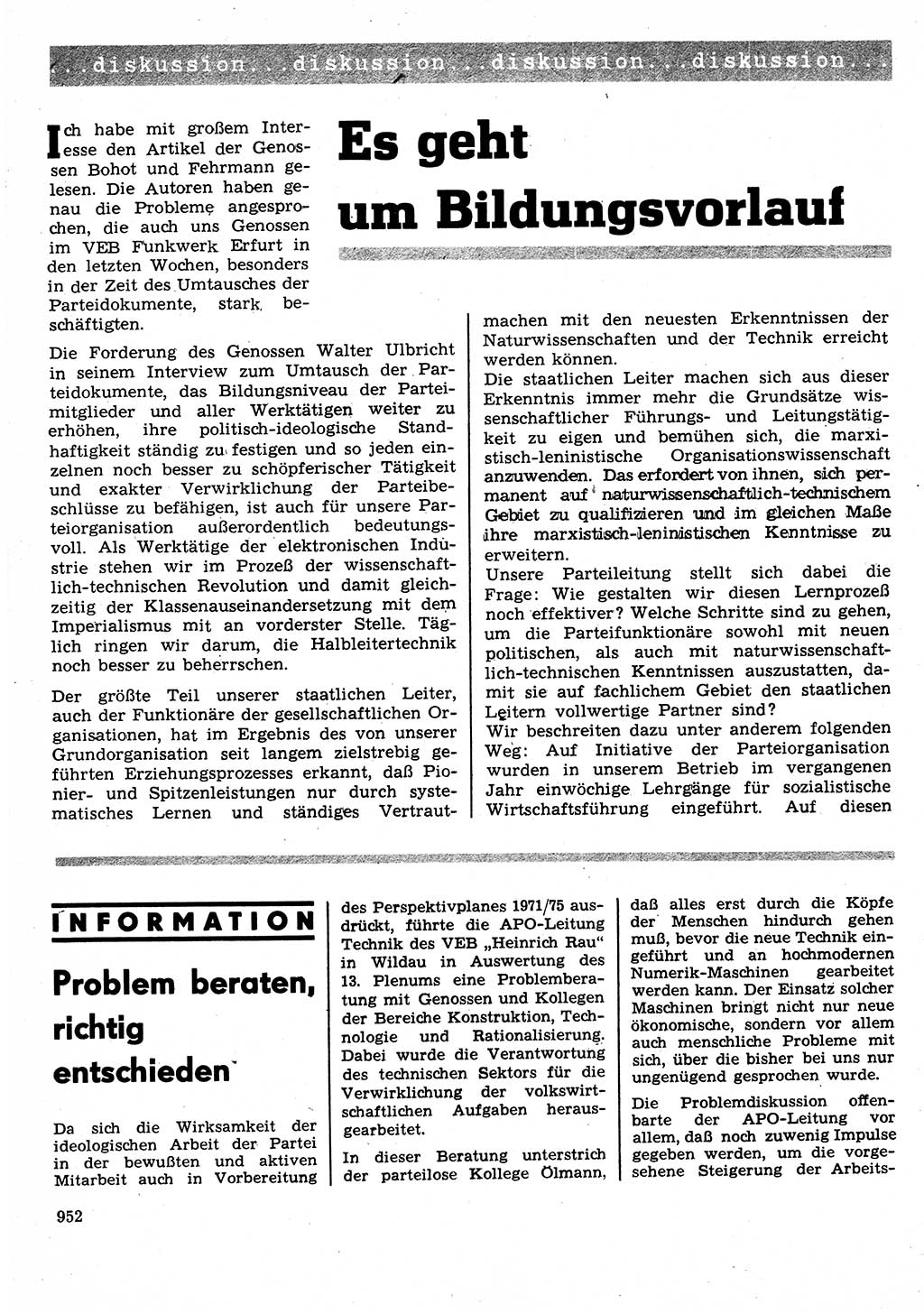 Neuer Weg (NW), Organ des Zentralkomitees (ZK) der SED (Sozialistische Einheitspartei Deutschlands) für Fragen des Parteilebens, 25. Jahrgang [Deutsche Demokratische Republik (DDR)] 1970, Seite 952 (NW ZK SED DDR 1970, S. 952)