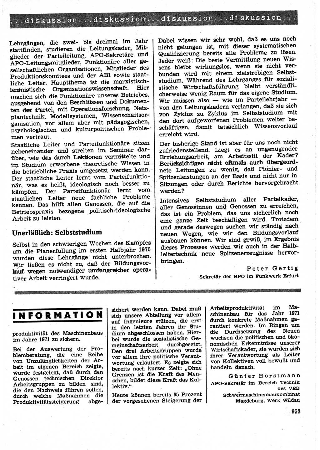 Neuer Weg (NW), Organ des Zentralkomitees (ZK) der SED (Sozialistische Einheitspartei Deutschlands) für Fragen des Parteilebens, 25. Jahrgang [Deutsche Demokratische Republik (DDR)] 1970, Seite 953 (NW ZK SED DDR 1970, S. 953)