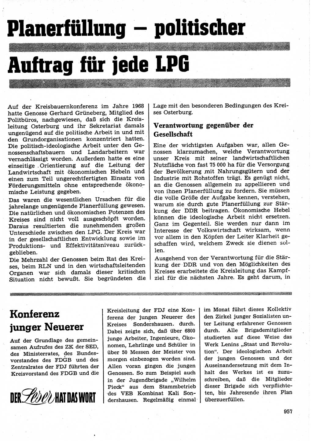 Neuer Weg (NW), Organ des Zentralkomitees (ZK) der SED (Sozialistische Einheitspartei Deutschlands) für Fragen des Parteilebens, 25. Jahrgang [Deutsche Demokratische Republik (DDR)] 1970, Seite 957 (NW ZK SED DDR 1970, S. 957)