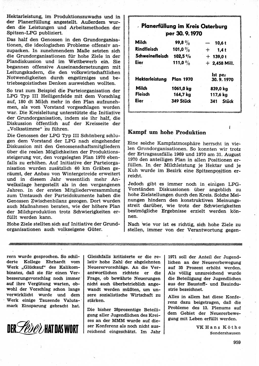 Neuer Weg (NW), Organ des Zentralkomitees (ZK) der SED (Sozialistische Einheitspartei Deutschlands) für Fragen des Parteilebens, 25. Jahrgang [Deutsche Demokratische Republik (DDR)] 1970, Seite 959 (NW ZK SED DDR 1970, S. 959)