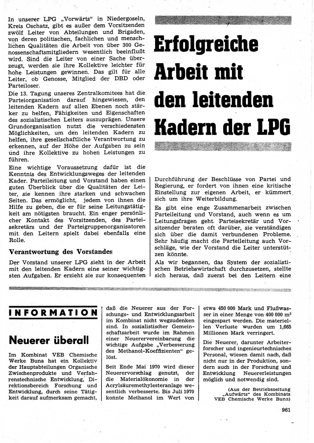 Neuer Weg (NW), Organ des Zentralkomitees (ZK) der SED (Sozialistische Einheitspartei Deutschlands) für Fragen des Parteilebens, 25. Jahrgang [Deutsche Demokratische Republik (DDR)] 1970, Seite 961 (NW ZK SED DDR 1970, S. 961)