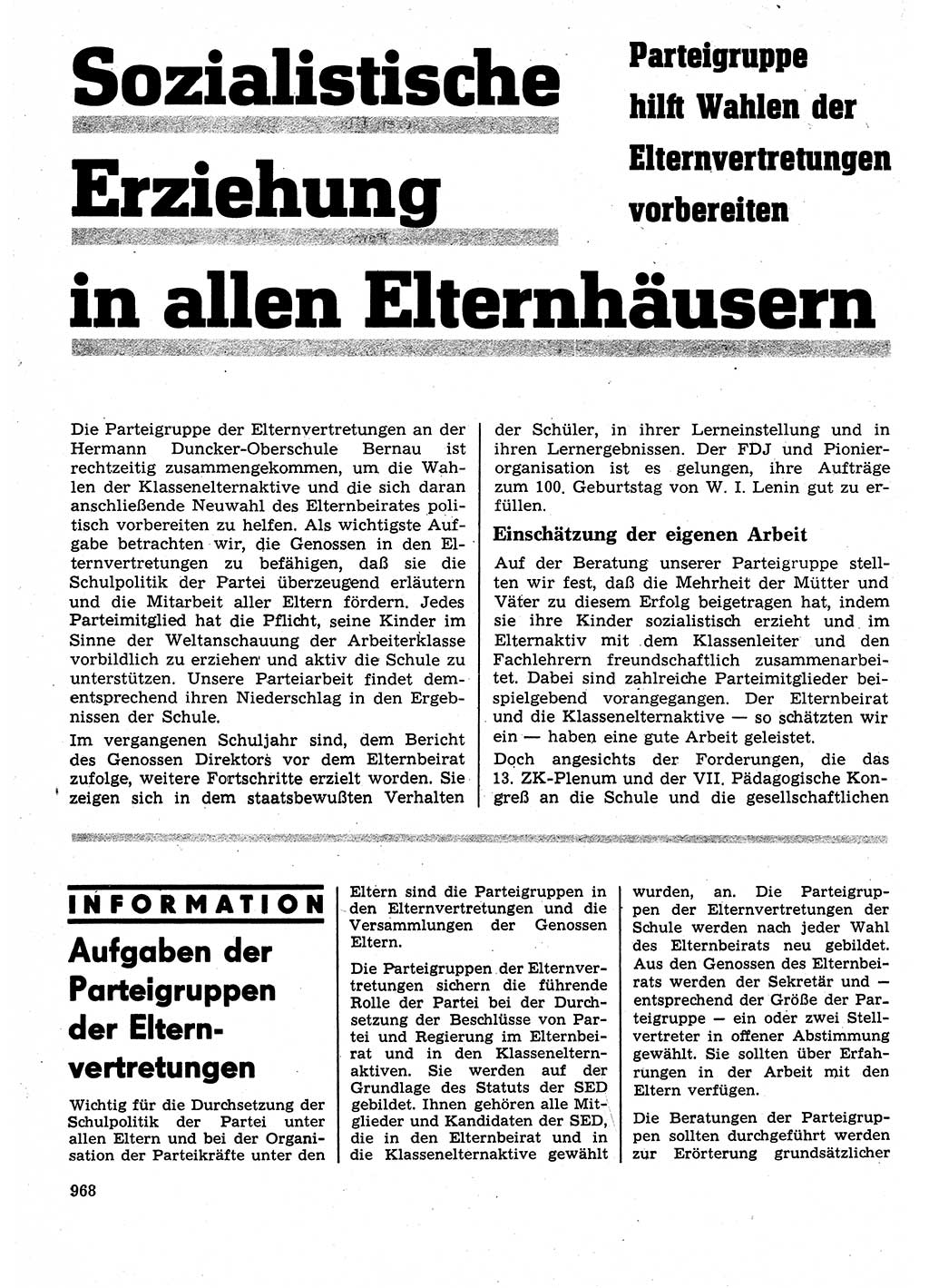 Neuer Weg (NW), Organ des Zentralkomitees (ZK) der SED (Sozialistische Einheitspartei Deutschlands) für Fragen des Parteilebens, 25. Jahrgang [Deutsche Demokratische Republik (DDR)] 1970, Seite 968 (NW ZK SED DDR 1970, S. 968)