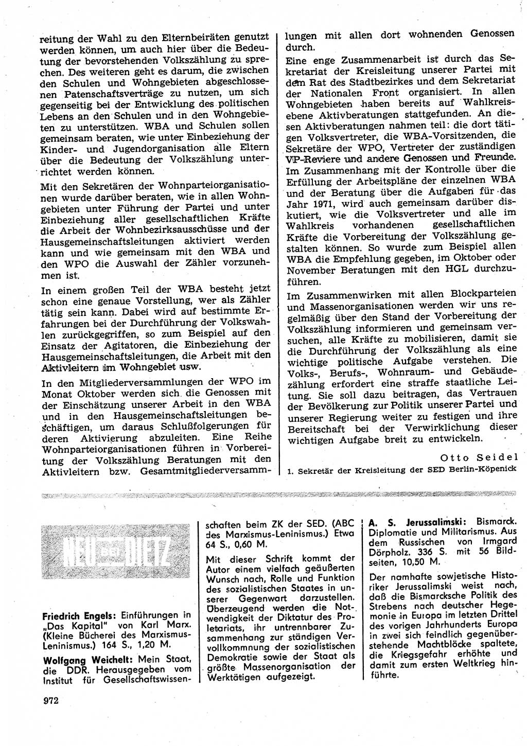 Neuer Weg (NW), Organ des Zentralkomitees (ZK) der SED (Sozialistische Einheitspartei Deutschlands) für Fragen des Parteilebens, 25. Jahrgang [Deutsche Demokratische Republik (DDR)] 1970, Seite 972 (NW ZK SED DDR 1970, S. 972)