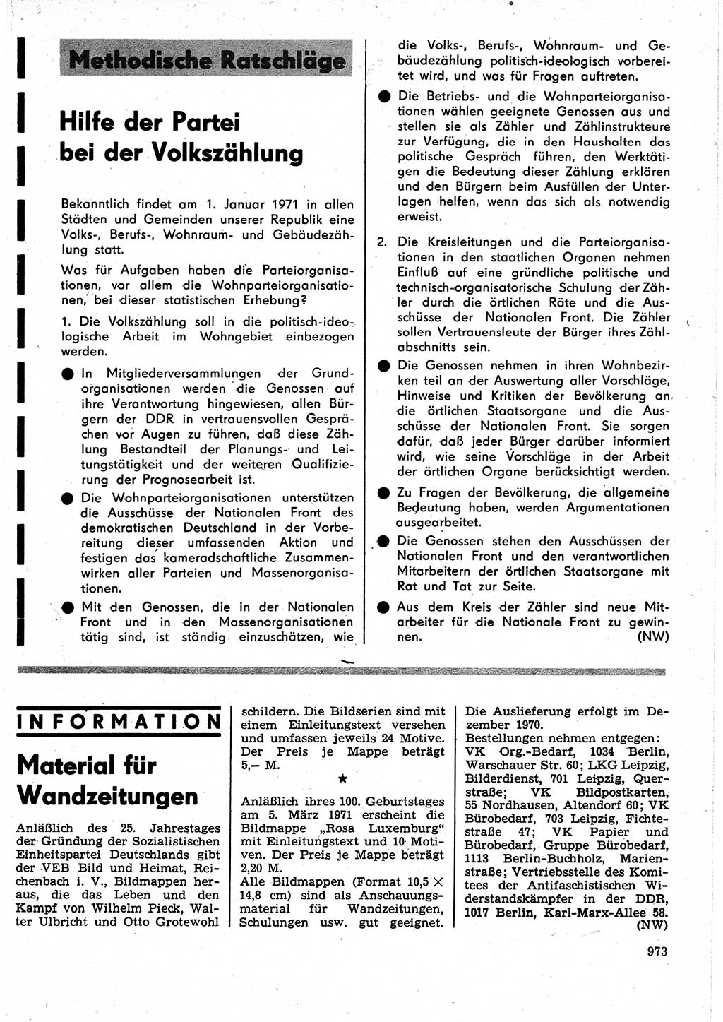 Neuer Weg (NW), Organ des Zentralkomitees (ZK) der SED (Sozialistische Einheitspartei Deutschlands) für Fragen des Parteilebens, 25. Jahrgang [Deutsche Demokratische Republik (DDR)] 1970, Seite 973 (NW ZK SED DDR 1970, S. 973)