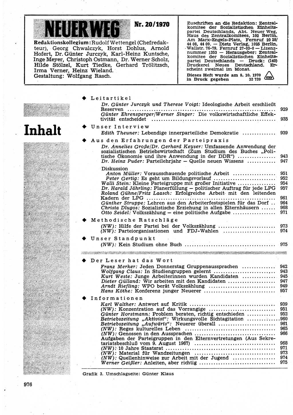 Neuer Weg (NW), Organ des Zentralkomitees (ZK) der SED (Sozialistische Einheitspartei Deutschlands) für Fragen des Parteilebens, 25. Jahrgang [Deutsche Demokratische Republik (DDR)] 1970, Seite 976 (NW ZK SED DDR 1970, S. 976)