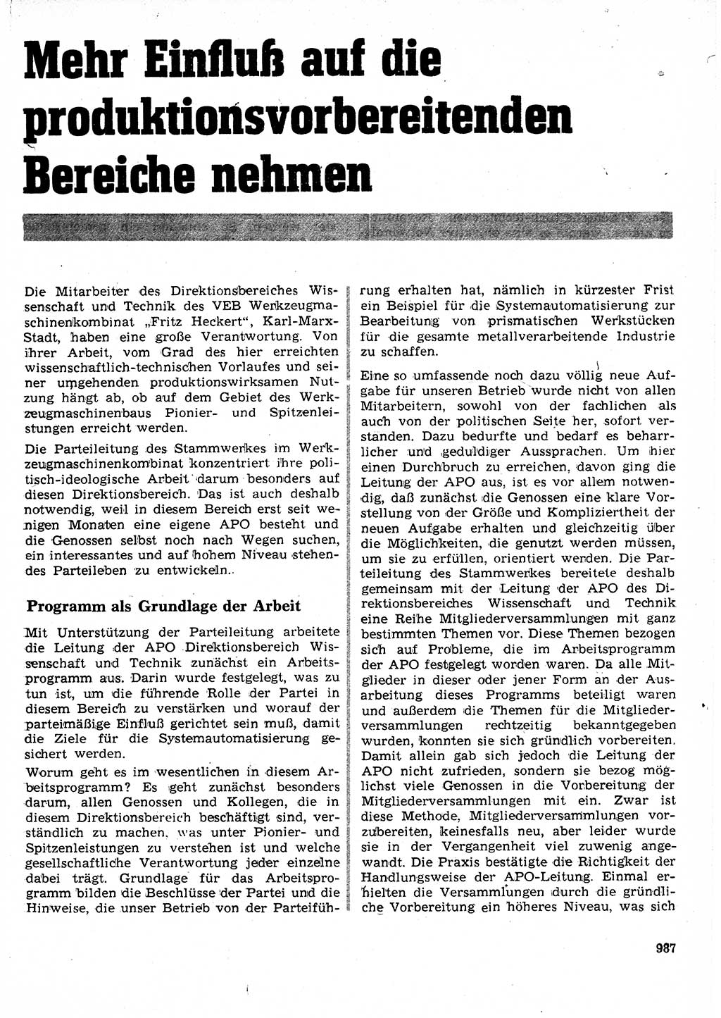 Neuer Weg (NW), Organ des Zentralkomitees (ZK) der SED (Sozialistische Einheitspartei Deutschlands) für Fragen des Parteilebens, 25. Jahrgang [Deutsche Demokratische Republik (DDR)] 1970, Seite 987 (NW ZK SED DDR 1970, S. 987)