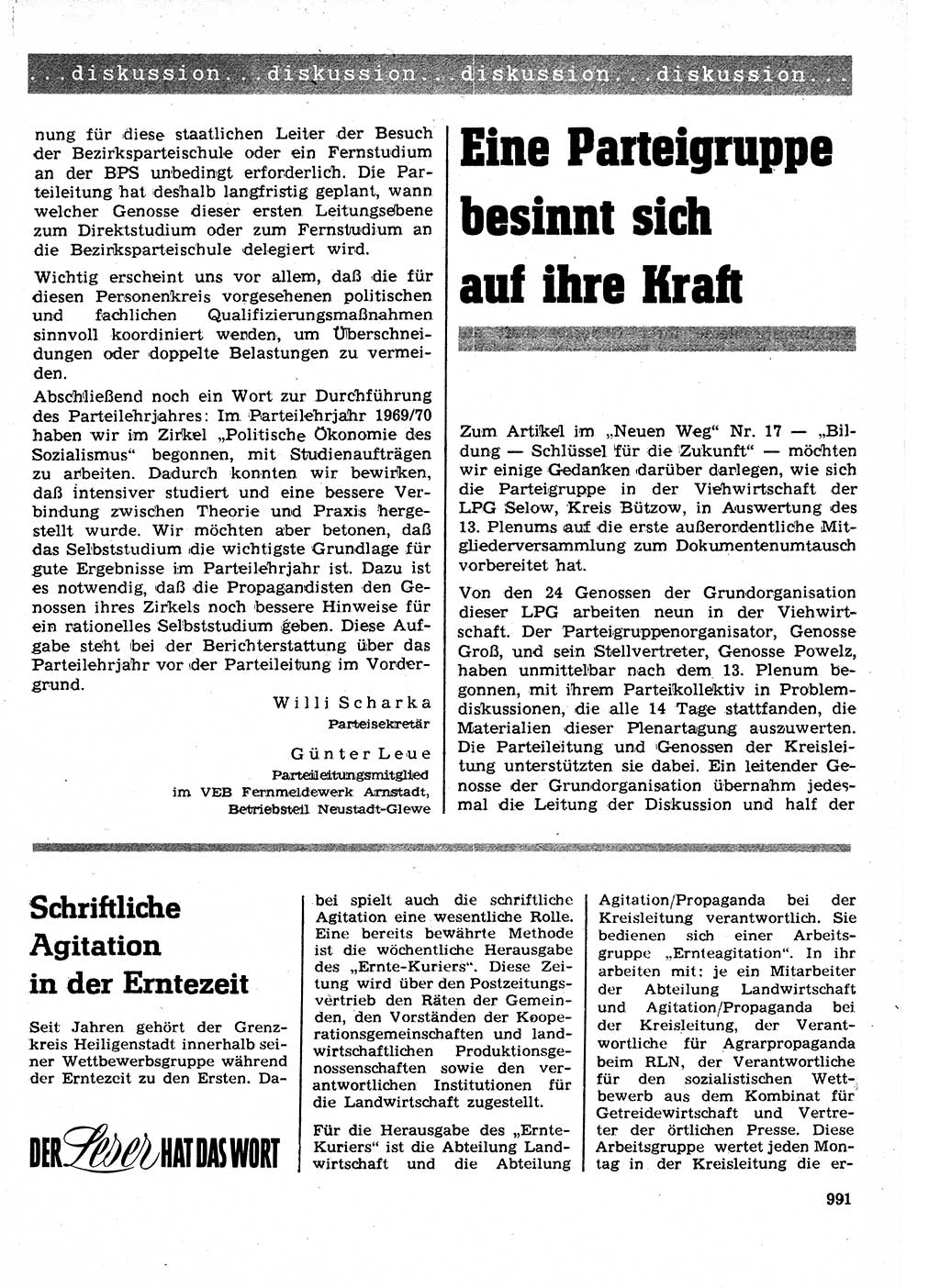 Neuer Weg (NW), Organ des Zentralkomitees (ZK) der SED (Sozialistische Einheitspartei Deutschlands) für Fragen des Parteilebens, 25. Jahrgang [Deutsche Demokratische Republik (DDR)] 1970, Seite 991 (NW ZK SED DDR 1970, S. 991)