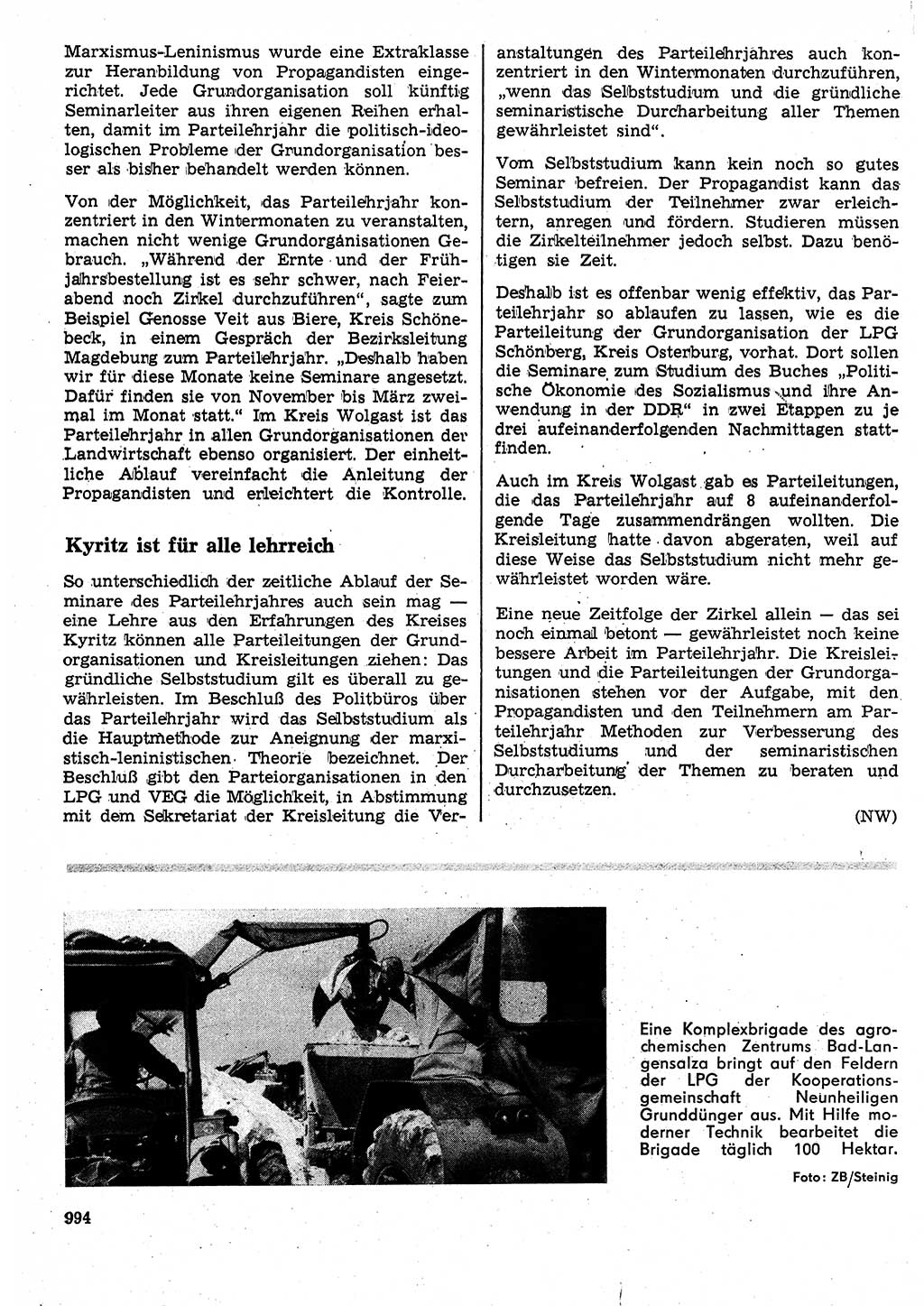 Neuer Weg (NW), Organ des Zentralkomitees (ZK) der SED (Sozialistische Einheitspartei Deutschlands) für Fragen des Parteilebens, 25. Jahrgang [Deutsche Demokratische Republik (DDR)] 1970, Seite 994 (NW ZK SED DDR 1970, S. 994)