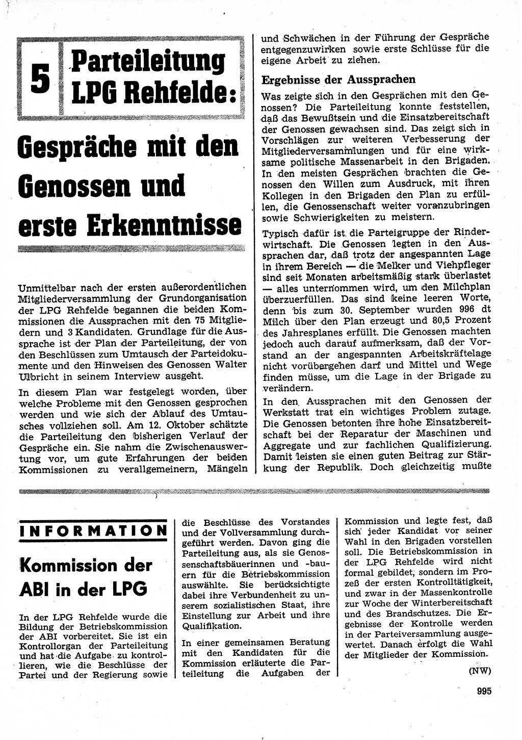 Neuer Weg (NW), Organ des Zentralkomitees (ZK) der SED (Sozialistische Einheitspartei Deutschlands) für Fragen des Parteilebens, 25. Jahrgang [Deutsche Demokratische Republik (DDR)] 1970, Seite 995 (NW ZK SED DDR 1970, S. 995)