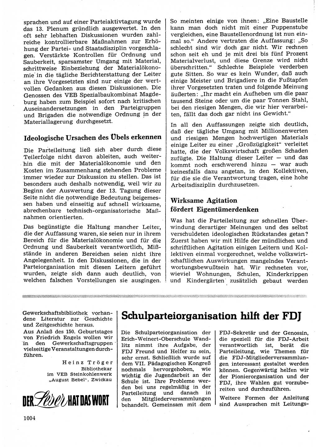 Neuer Weg (NW), Organ des Zentralkomitees (ZK) der SED (Sozialistische Einheitspartei Deutschlands) für Fragen des Parteilebens, 25. Jahrgang [Deutsche Demokratische Republik (DDR)] 1970, Seite 1004 (NW ZK SED DDR 1970, S. 1004)