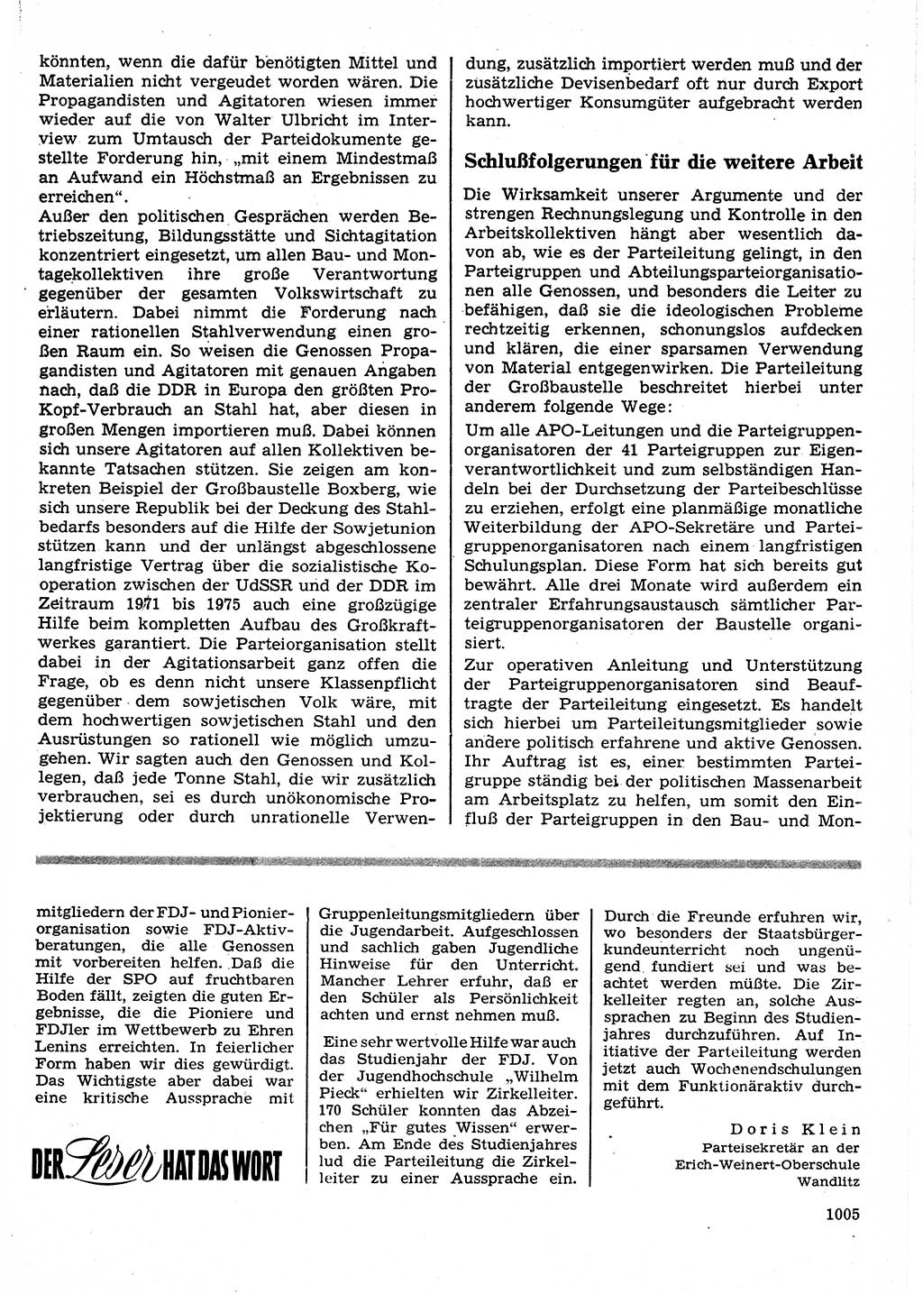 Neuer Weg (NW), Organ des Zentralkomitees (ZK) der SED (Sozialistische Einheitspartei Deutschlands) für Fragen des Parteilebens, 25. Jahrgang [Deutsche Demokratische Republik (DDR)] 1970, Seite 1005 (NW ZK SED DDR 1970, S. 1005)