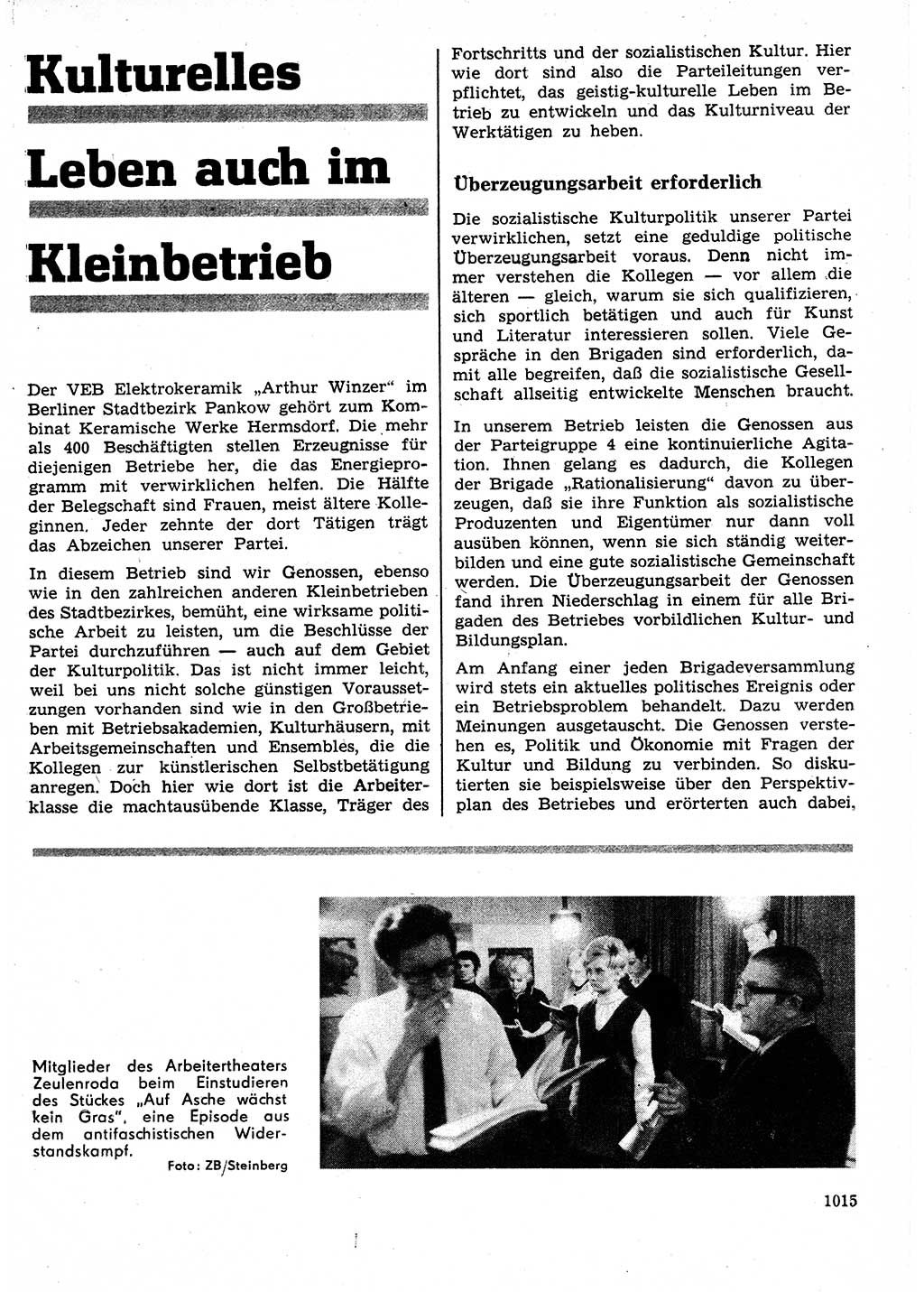 Neuer Weg (NW), Organ des Zentralkomitees (ZK) der SED (Sozialistische Einheitspartei Deutschlands) für Fragen des Parteilebens, 25. Jahrgang [Deutsche Demokratische Republik (DDR)] 1970, Seite 1015 (NW ZK SED DDR 1970, S. 1015)