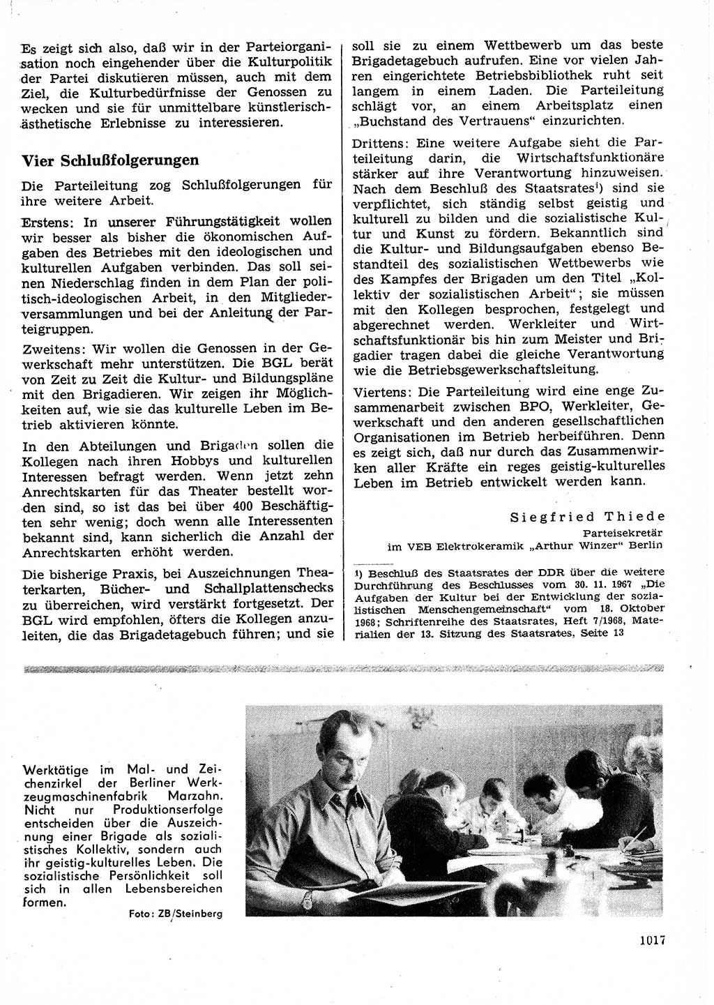 Neuer Weg (NW), Organ des Zentralkomitees (ZK) der SED (Sozialistische Einheitspartei Deutschlands) für Fragen des Parteilebens, 25. Jahrgang [Deutsche Demokratische Republik (DDR)] 1970, Seite 1017 (NW ZK SED DDR 1970, S. 1017)