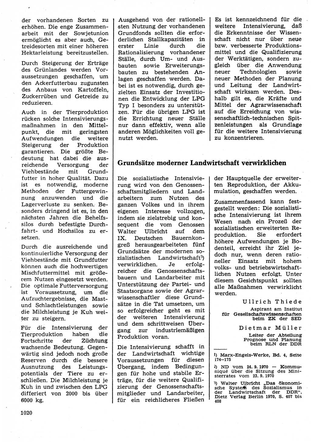 Neuer Weg (NW), Organ des Zentralkomitees (ZK) der SED (Sozialistische Einheitspartei Deutschlands) für Fragen des Parteilebens, 25. Jahrgang [Deutsche Demokratische Republik (DDR)] 1970, Seite 1020 (NW ZK SED DDR 1970, S. 1020)