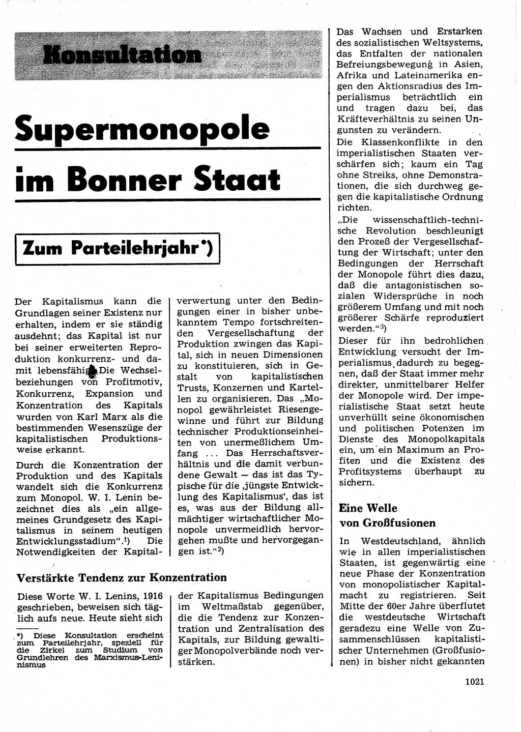 Neuer Weg (NW), Organ des Zentralkomitees (ZK) der SED (Sozialistische Einheitspartei Deutschlands) für Fragen des Parteilebens, 25. Jahrgang [Deutsche Demokratische Republik (DDR)] 1970, Seite 1021 (NW ZK SED DDR 1970, S. 1021)