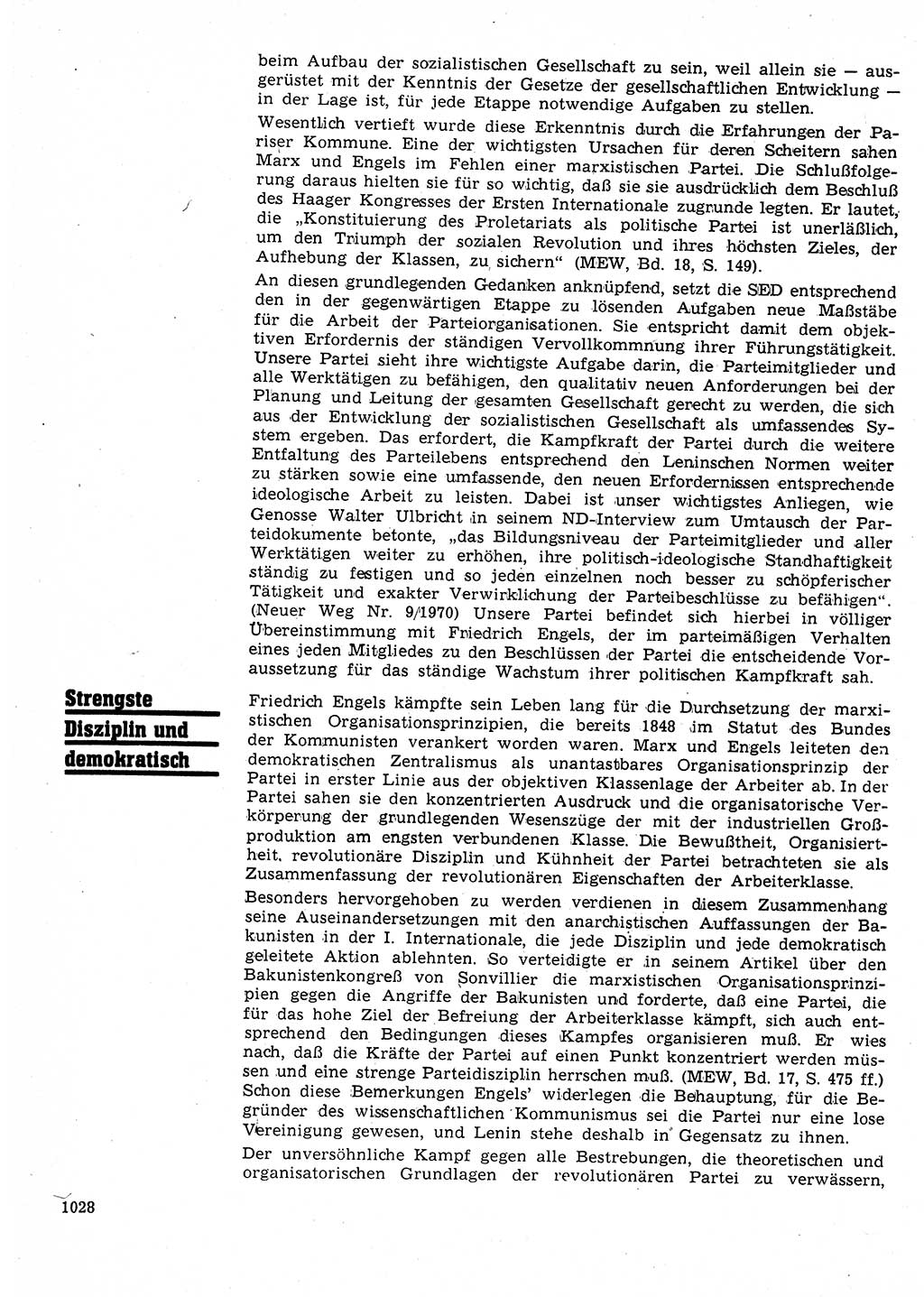 Neuer Weg (NW), Organ des Zentralkomitees (ZK) der SED (Sozialistische Einheitspartei Deutschlands) für Fragen des Parteilebens, 25. Jahrgang [Deutsche Demokratische Republik (DDR)] 1970, Seite 1028 (NW ZK SED DDR 1970, S. 1028)