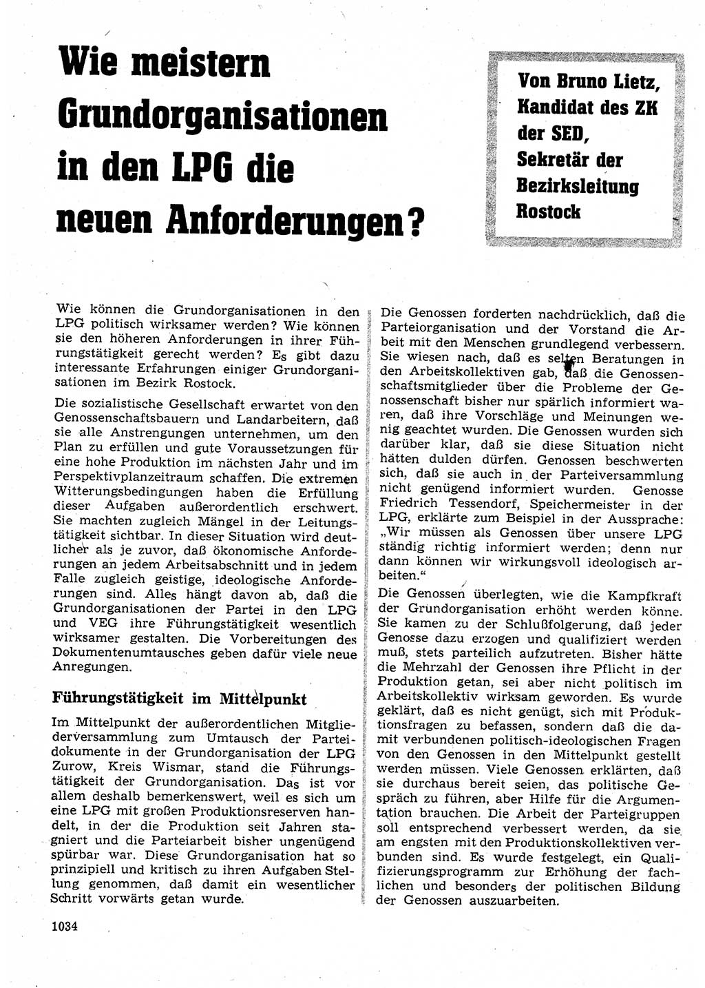 Neuer Weg (NW), Organ des Zentralkomitees (ZK) der SED (Sozialistische Einheitspartei Deutschlands) für Fragen des Parteilebens, 25. Jahrgang [Deutsche Demokratische Republik (DDR)] 1970, Seite 1034 (NW ZK SED DDR 1970, S. 1034)