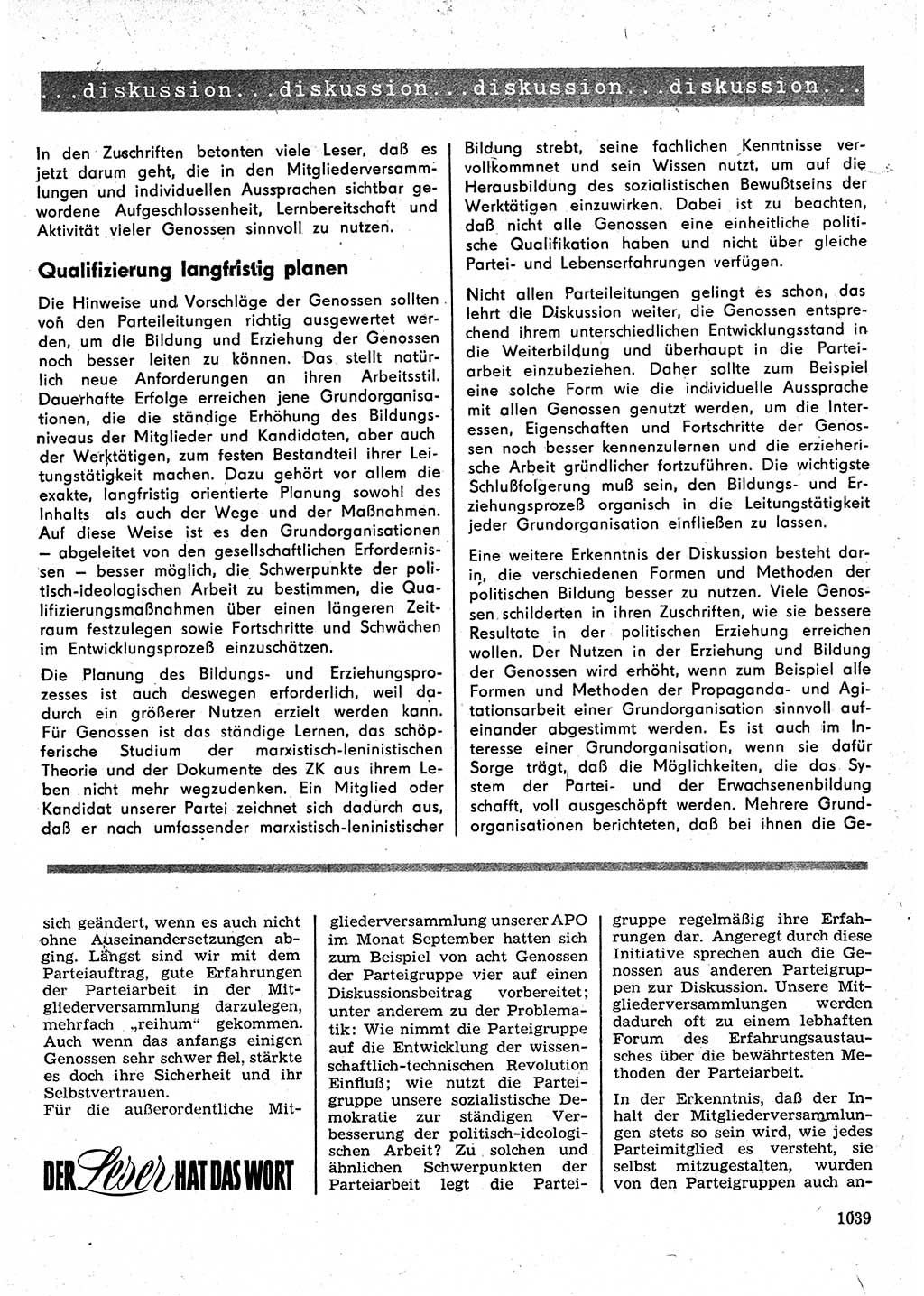 Neuer Weg (NW), Organ des Zentralkomitees (ZK) der SED (Sozialistische Einheitspartei Deutschlands) für Fragen des Parteilebens, 25. Jahrgang [Deutsche Demokratische Republik (DDR)] 1970, Seite 1039 (NW ZK SED DDR 1970, S. 1039)