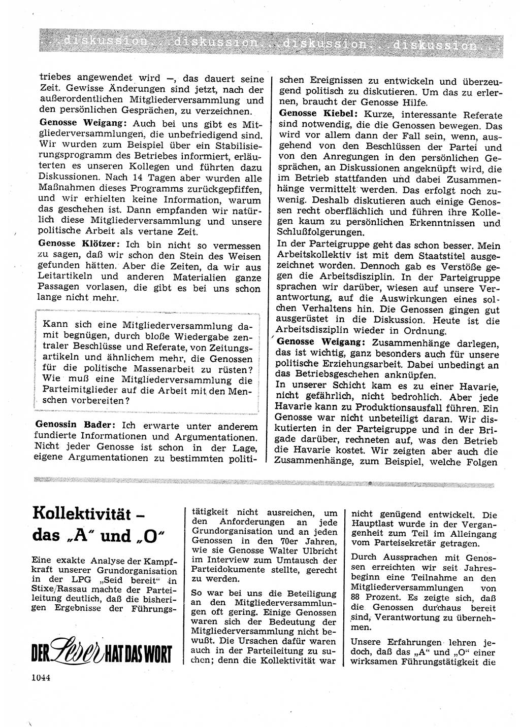 Neuer Weg (NW), Organ des Zentralkomitees (ZK) der SED (Sozialistische Einheitspartei Deutschlands) für Fragen des Parteilebens, 25. Jahrgang [Deutsche Demokratische Republik (DDR)] 1970, Seite 1044 (NW ZK SED DDR 1970, S. 1044)