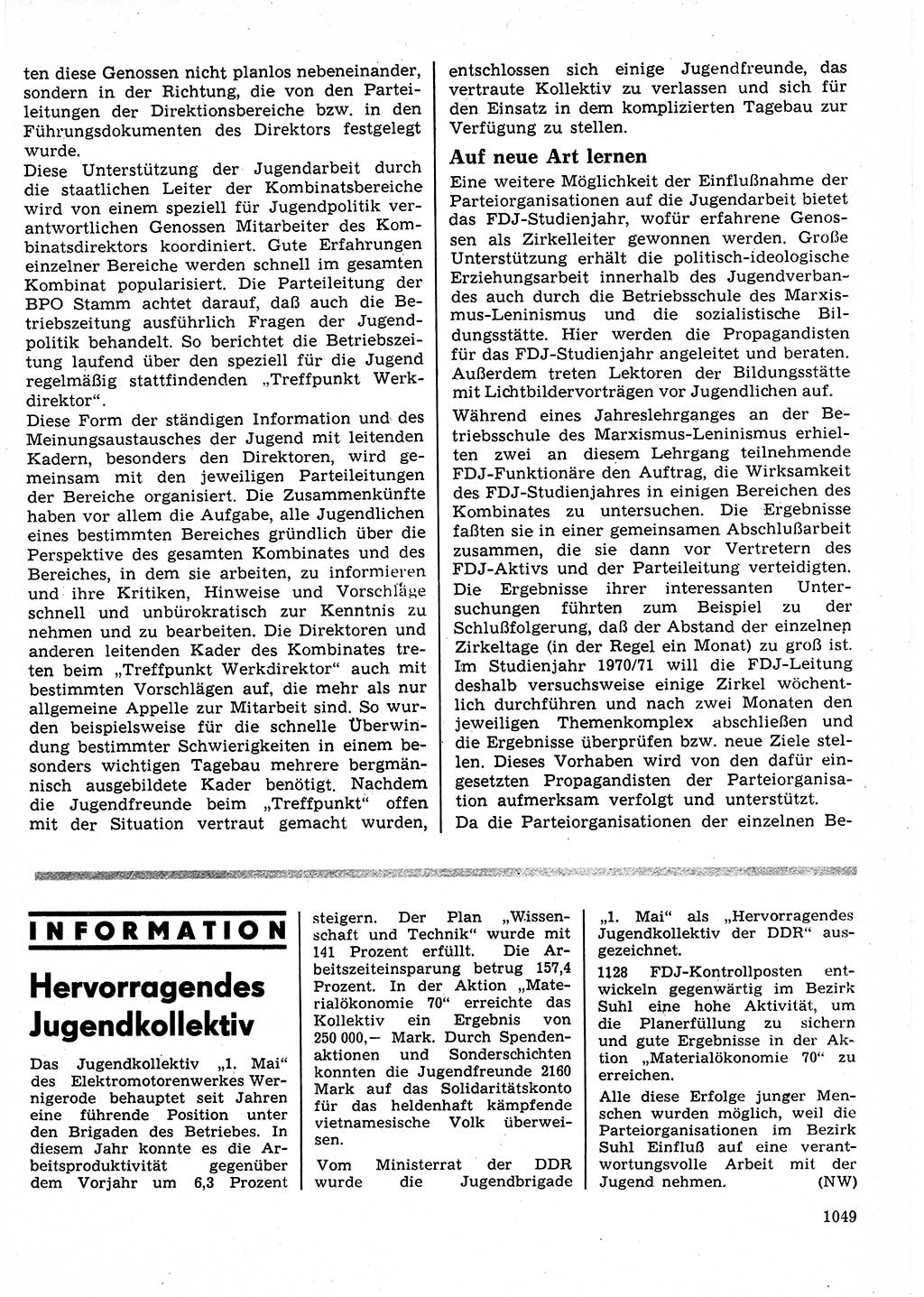 Neuer Weg (NW), Organ des Zentralkomitees (ZK) der SED (Sozialistische Einheitspartei Deutschlands) für Fragen des Parteilebens, 25. Jahrgang [Deutsche Demokratische Republik (DDR)] 1970, Seite 1049 (NW ZK SED DDR 1970, S. 1049)
