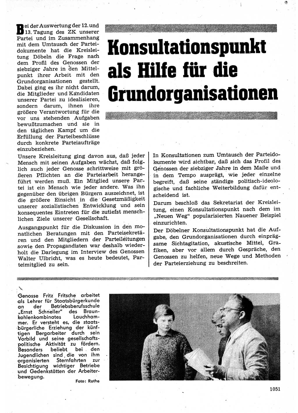 Neuer Weg (NW), Organ des Zentralkomitees (ZK) der SED (Sozialistische Einheitspartei Deutschlands) für Fragen des Parteilebens, 25. Jahrgang [Deutsche Demokratische Republik (DDR)] 1970, Seite 1051 (NW ZK SED DDR 1970, S. 1051)