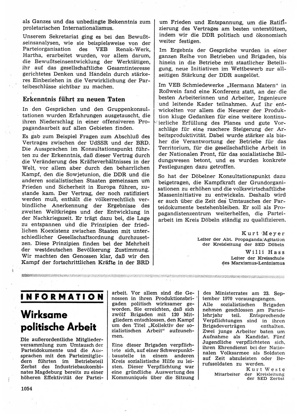 Neuer Weg (NW), Organ des Zentralkomitees (ZK) der SED (Sozialistische Einheitspartei Deutschlands) für Fragen des Parteilebens, 25. Jahrgang [Deutsche Demokratische Republik (DDR)] 1970, Seite 1054 (NW ZK SED DDR 1970, S. 1054)