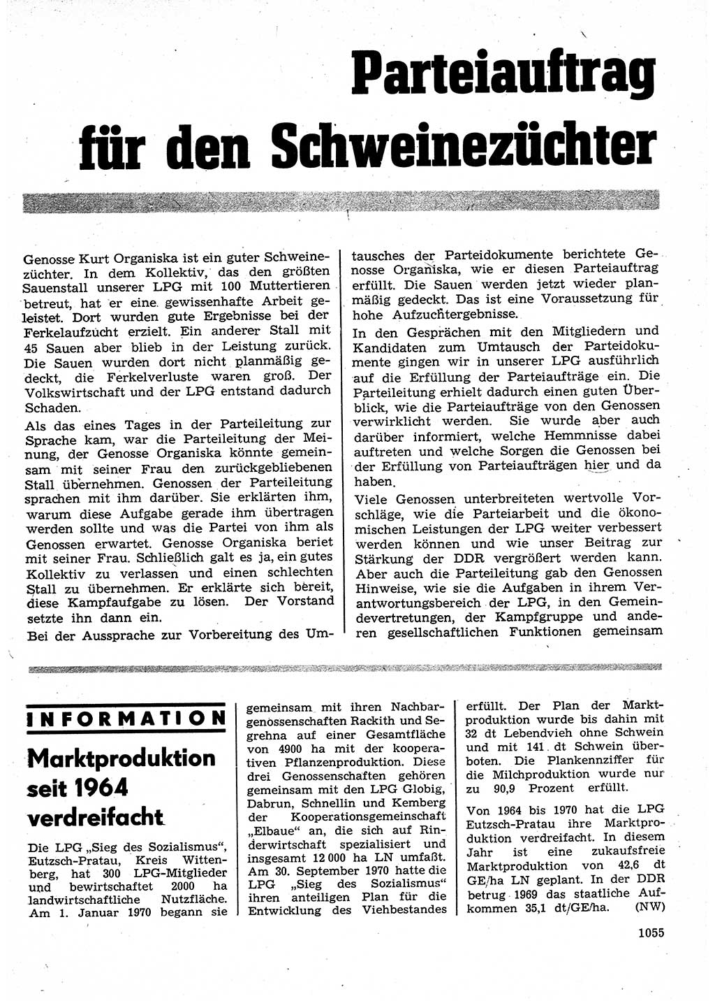 Neuer Weg (NW), Organ des Zentralkomitees (ZK) der SED (Sozialistische Einheitspartei Deutschlands) für Fragen des Parteilebens, 25. Jahrgang [Deutsche Demokratische Republik (DDR)] 1970, Seite 1055 (NW ZK SED DDR 1970, S. 1055)
