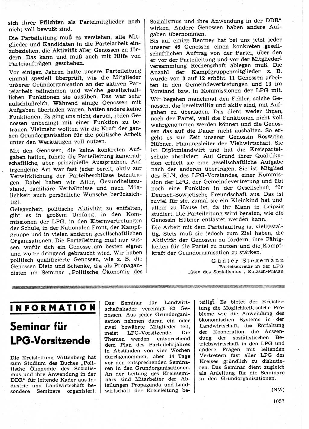 Neuer Weg (NW), Organ des Zentralkomitees (ZK) der SED (Sozialistische Einheitspartei Deutschlands) für Fragen des Parteilebens, 25. Jahrgang [Deutsche Demokratische Republik (DDR)] 1970, Seite 1057 (NW ZK SED DDR 1970, S. 1057)