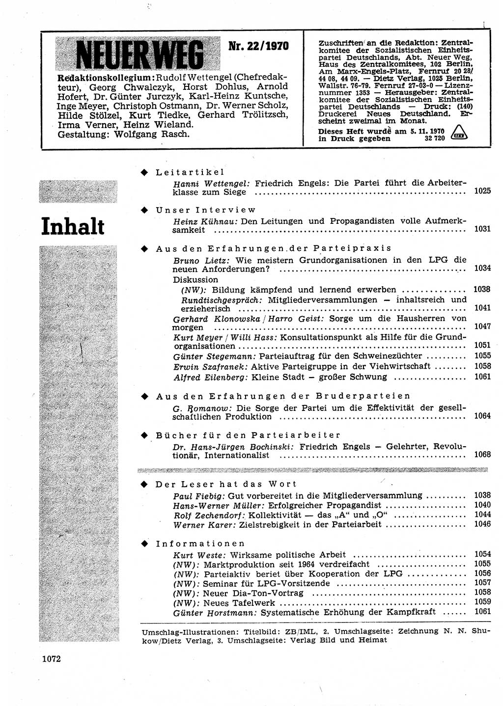 Neuer Weg (NW), Organ des Zentralkomitees (ZK) der SED (Sozialistische Einheitspartei Deutschlands) für Fragen des Parteilebens, 25. Jahrgang [Deutsche Demokratische Republik (DDR)] 1970, Seite 1072 (NW ZK SED DDR 1970, S. 1072)
