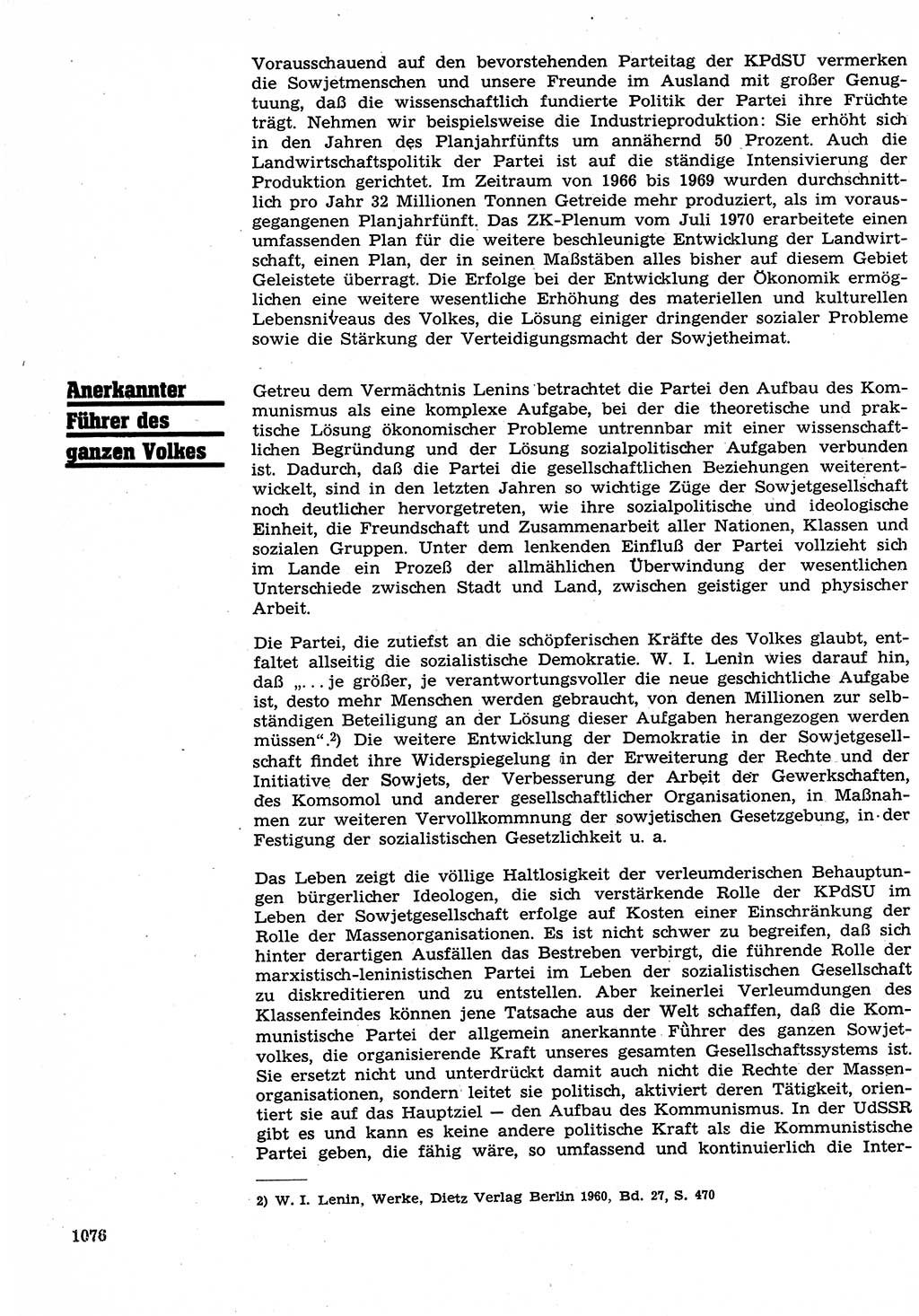 Neuer Weg (NW), Organ des Zentralkomitees (ZK) der SED (Sozialistische Einheitspartei Deutschlands) für Fragen des Parteilebens, 25. Jahrgang [Deutsche Demokratische Republik (DDR)] 1970, Seite 1076 (NW ZK SED DDR 1970, S. 1076)