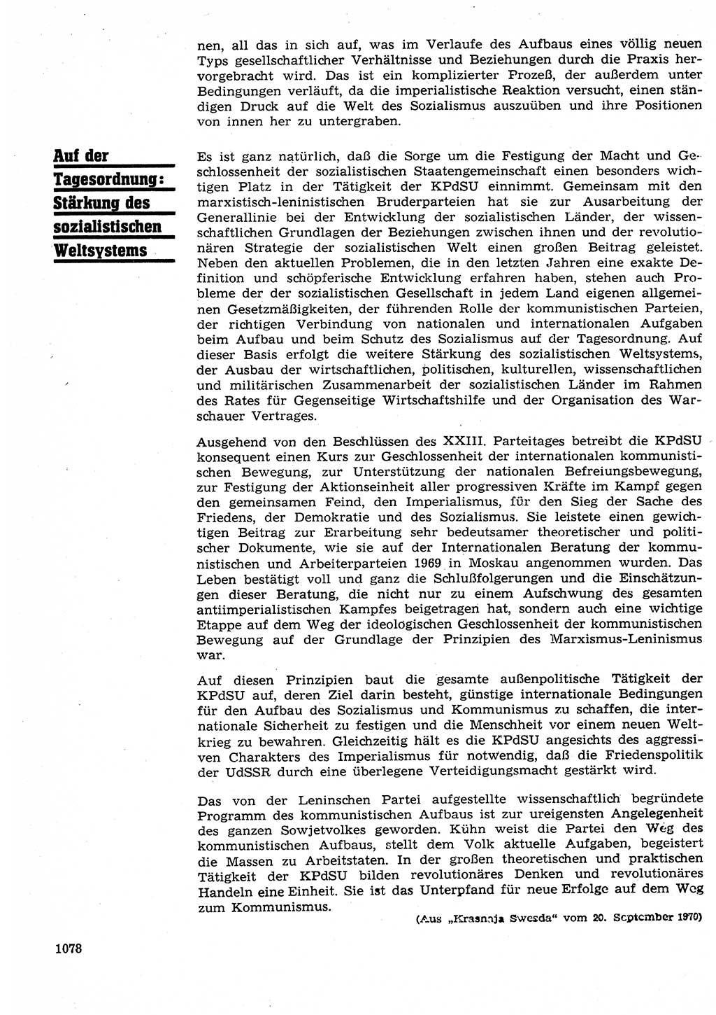 Neuer Weg (NW), Organ des Zentralkomitees (ZK) der SED (Sozialistische Einheitspartei Deutschlands) für Fragen des Parteilebens, 25. Jahrgang [Deutsche Demokratische Republik (DDR)] 1970, Seite 1078 (NW ZK SED DDR 1970, S. 1078)