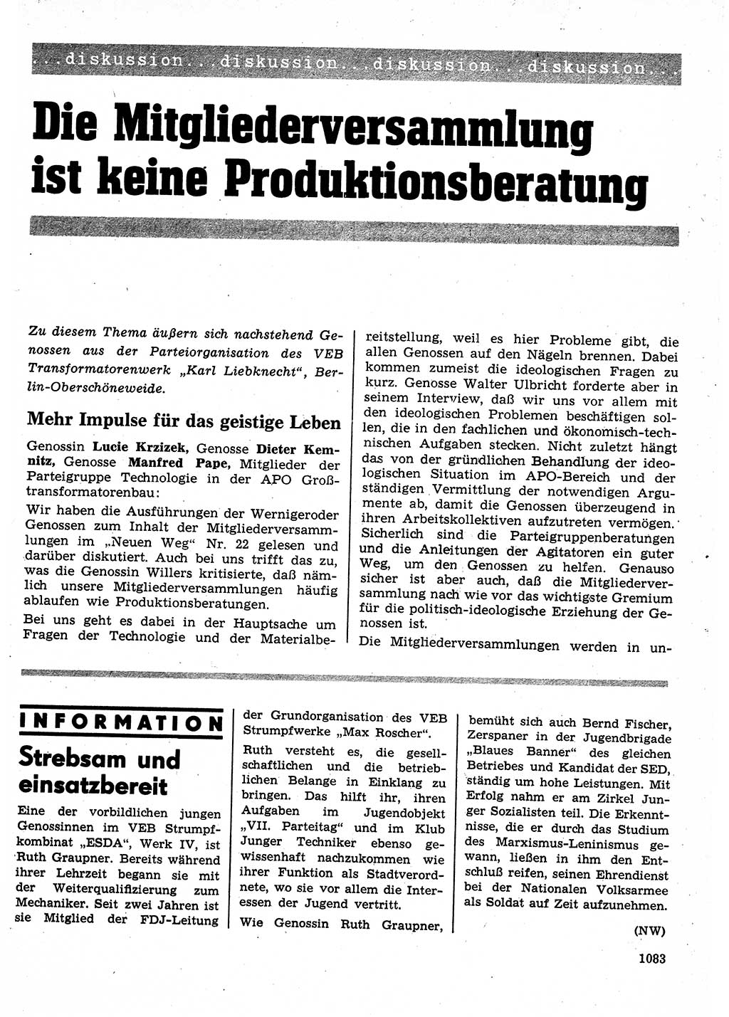 Neuer Weg (NW), Organ des Zentralkomitees (ZK) der SED (Sozialistische Einheitspartei Deutschlands) für Fragen des Parteilebens, 25. Jahrgang [Deutsche Demokratische Republik (DDR)] 1970, Seite 1083 (NW ZK SED DDR 1970, S. 1083)