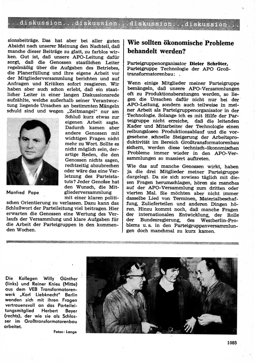 Neuer Weg (NW), Organ des Zentralkomitees (ZK) der SED (Sozialistische Einheitspartei Deutschlands) für Fragen des Parteilebens, 25. Jahrgang [Deutsche Demokratische Republik (DDR)] 1970, Seite 1085 (NW ZK SED DDR 1970, S. 1085)
