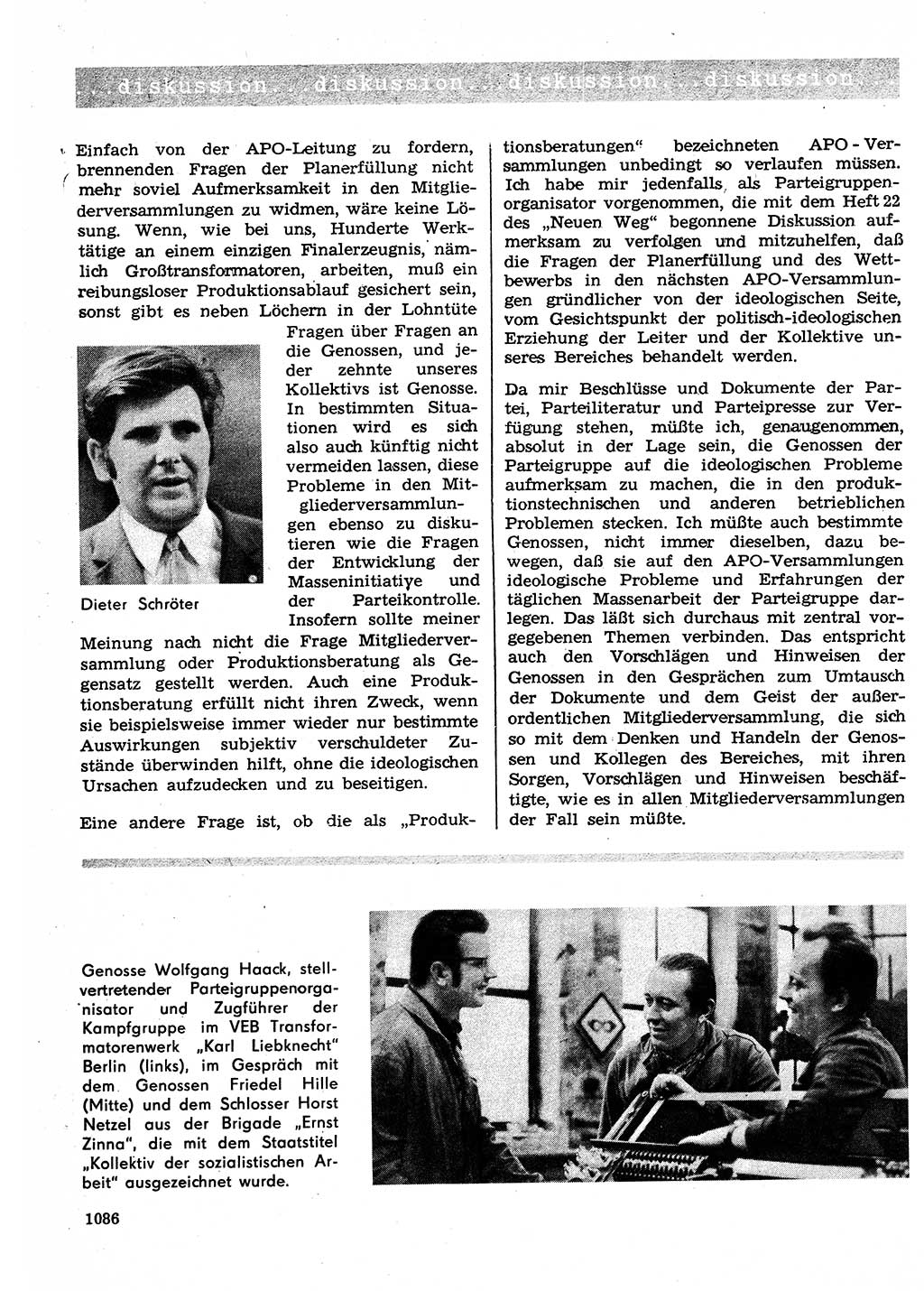 Neuer Weg (NW), Organ des Zentralkomitees (ZK) der SED (Sozialistische Einheitspartei Deutschlands) für Fragen des Parteilebens, 25. Jahrgang [Deutsche Demokratische Republik (DDR)] 1970, Seite 1086 (NW ZK SED DDR 1970, S. 1086)
