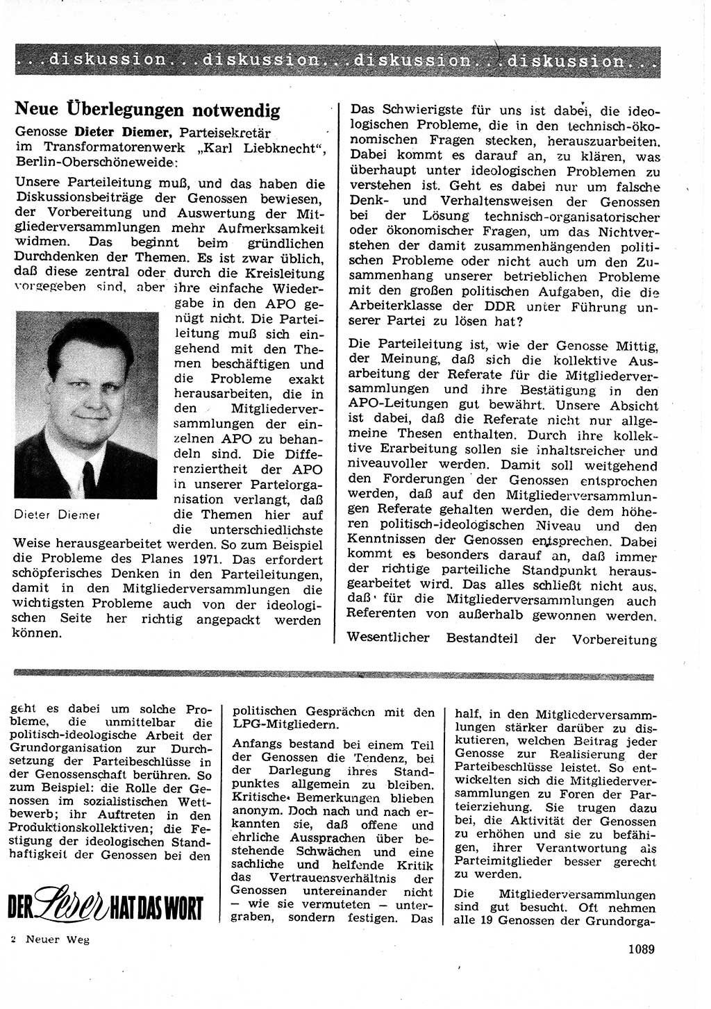 Neuer Weg (NW), Organ des Zentralkomitees (ZK) der SED (Sozialistische Einheitspartei Deutschlands) für Fragen des Parteilebens, 25. Jahrgang [Deutsche Demokratische Republik (DDR)] 1970, Seite 1089 (NW ZK SED DDR 1970, S. 1089)