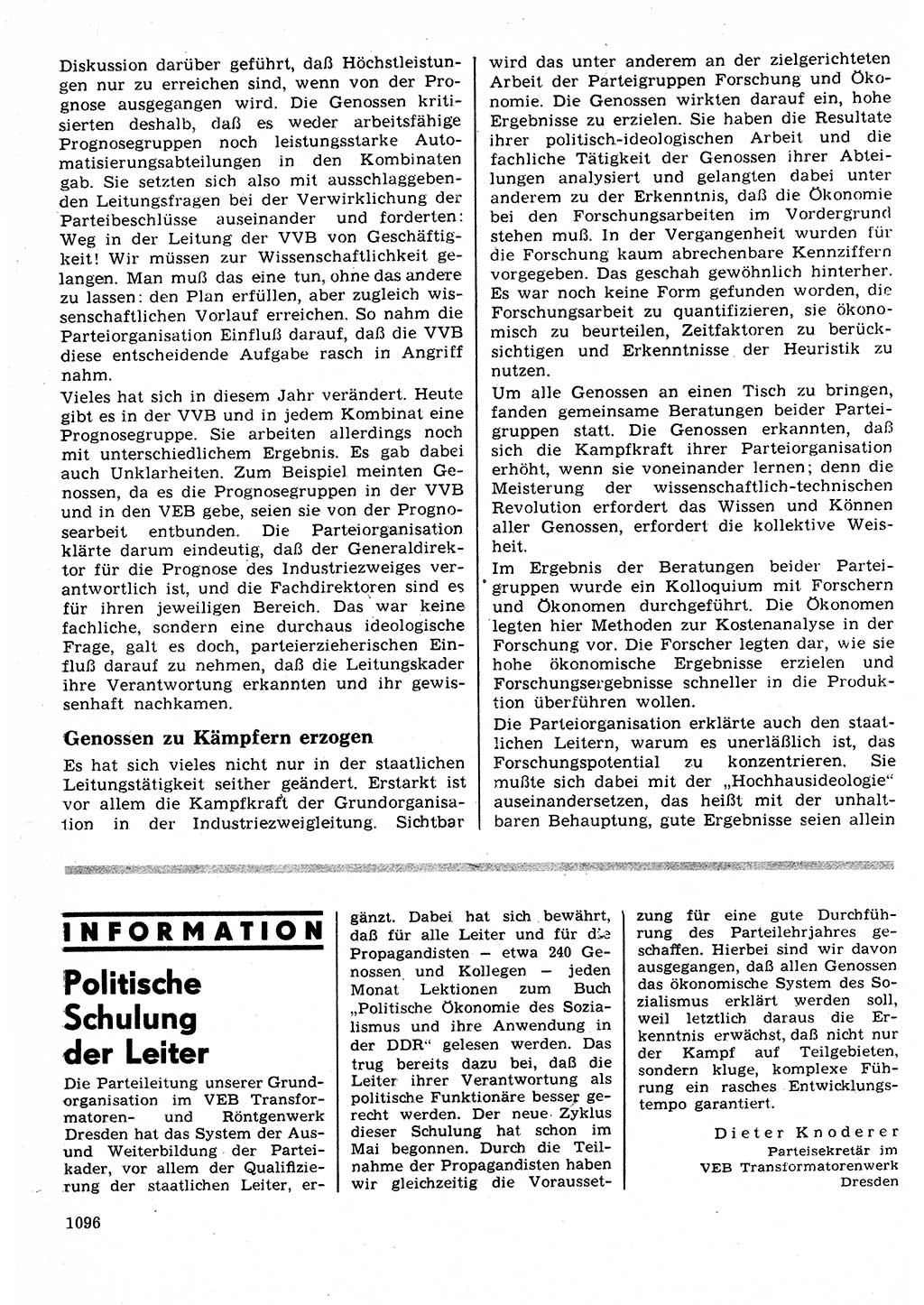 Neuer Weg (NW), Organ des Zentralkomitees (ZK) der SED (Sozialistische Einheitspartei Deutschlands) für Fragen des Parteilebens, 25. Jahrgang [Deutsche Demokratische Republik (DDR)] 1970, Seite 1096 (NW ZK SED DDR 1970, S. 1096)
