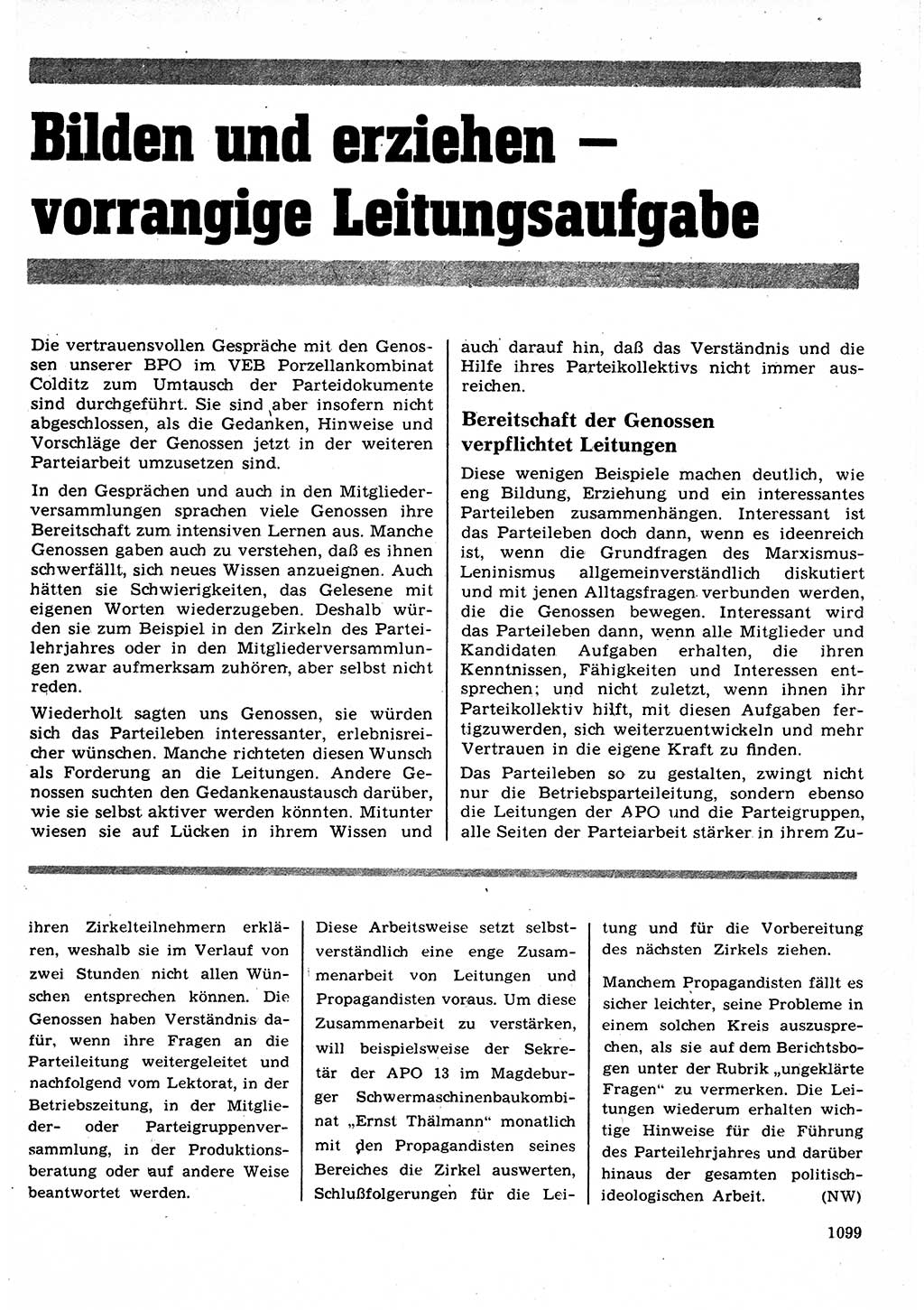 Neuer Weg (NW), Organ des Zentralkomitees (ZK) der SED (Sozialistische Einheitspartei Deutschlands) für Fragen des Parteilebens, 25. Jahrgang [Deutsche Demokratische Republik (DDR)] 1970, Seite 1099 (NW ZK SED DDR 1970, S. 1099)